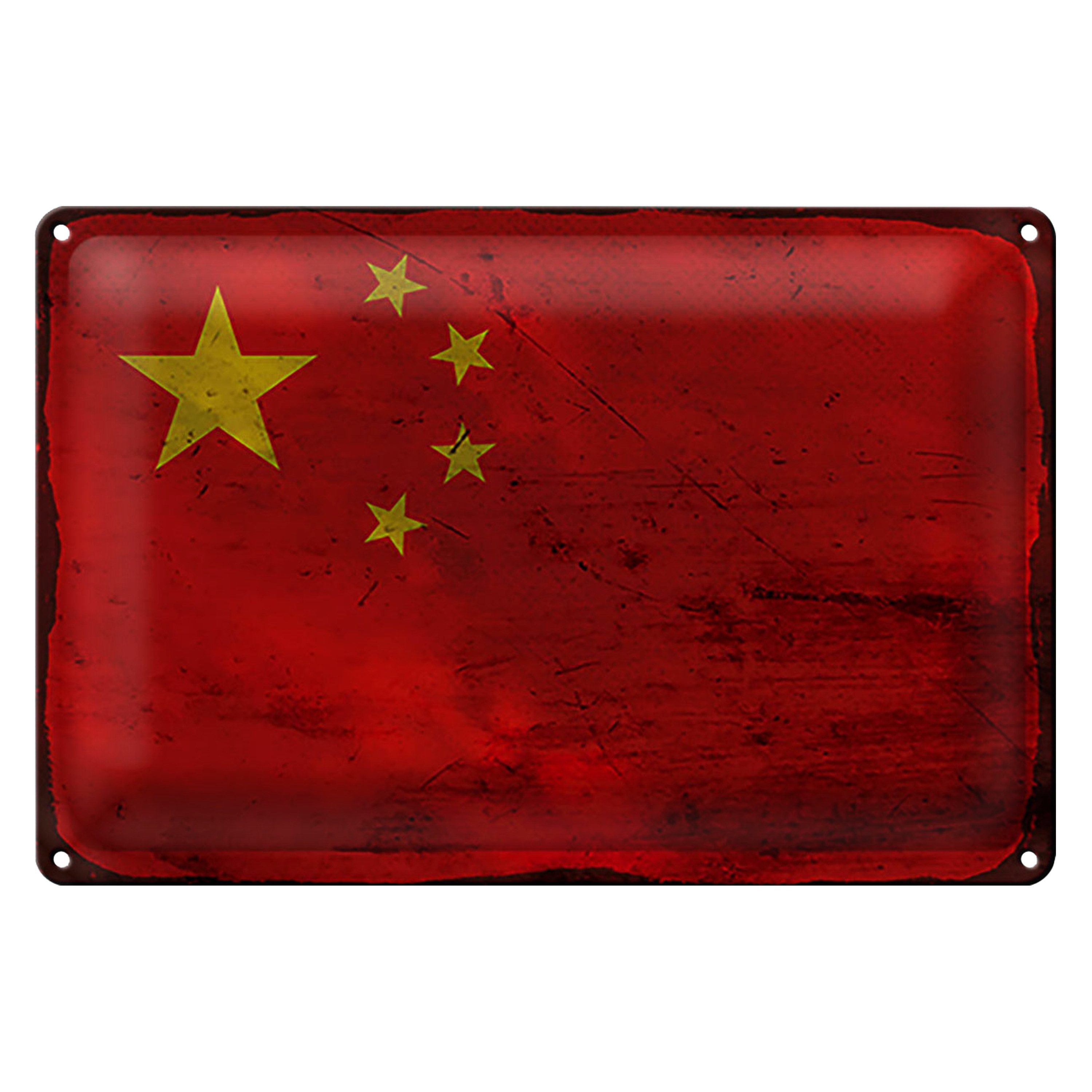 Roomando Metallschild Flagge China 40x30cm Flag of China Rost