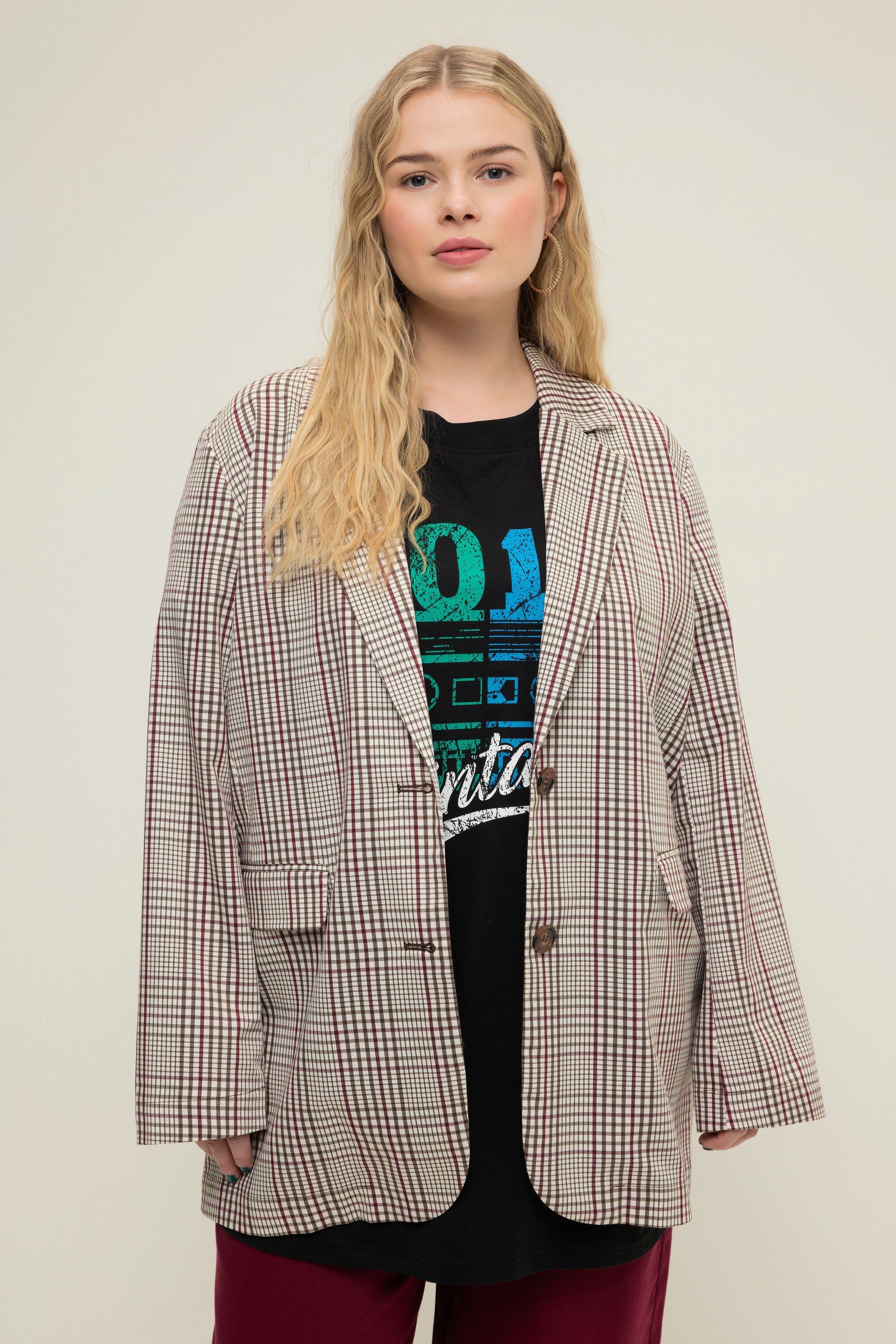 Studio Untold Blusenblazer Oversized-Blazer Karo Revers Langarm