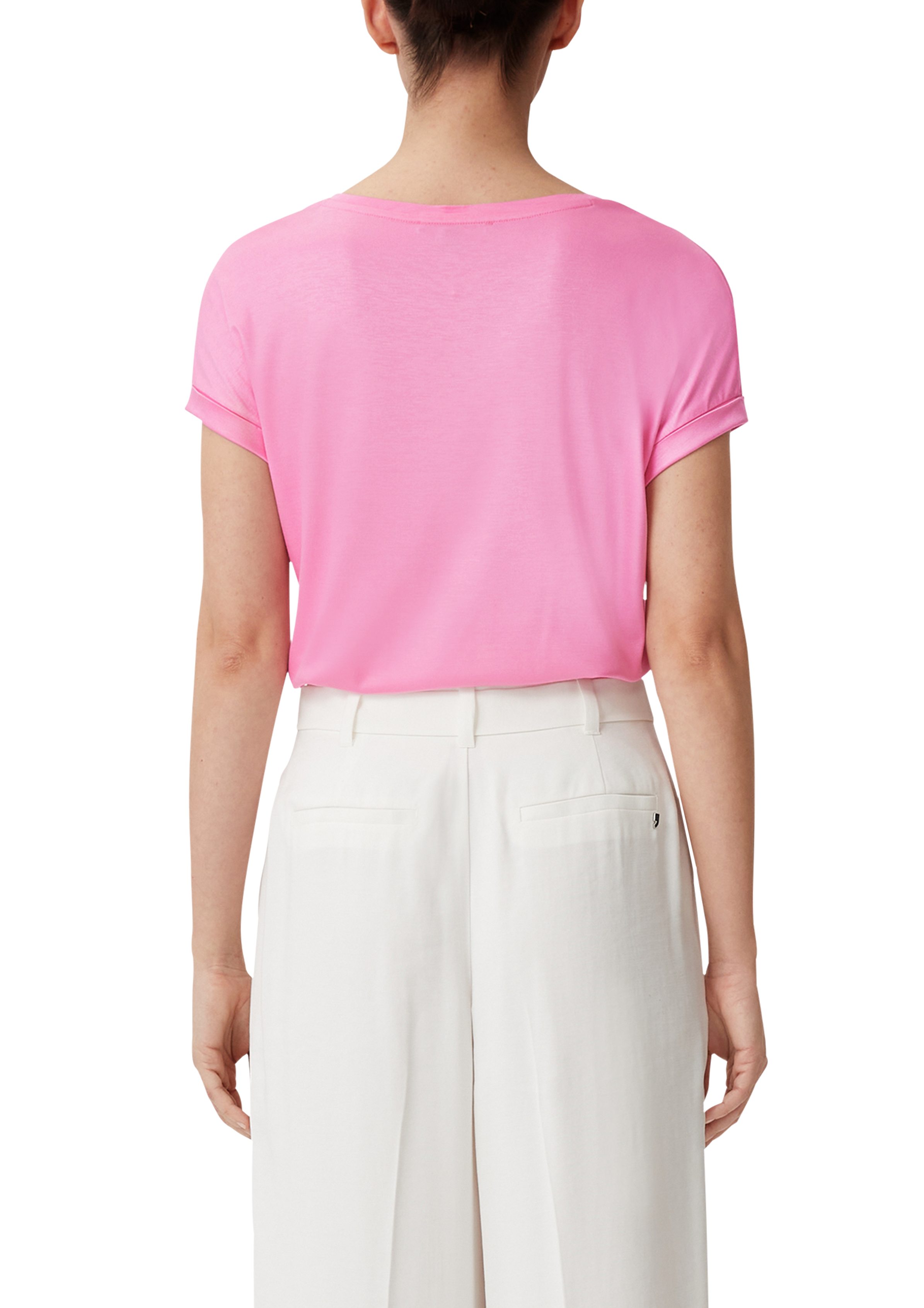 Comma Kurzarmshirt Logo Shirt Viskosestretch rosa aus