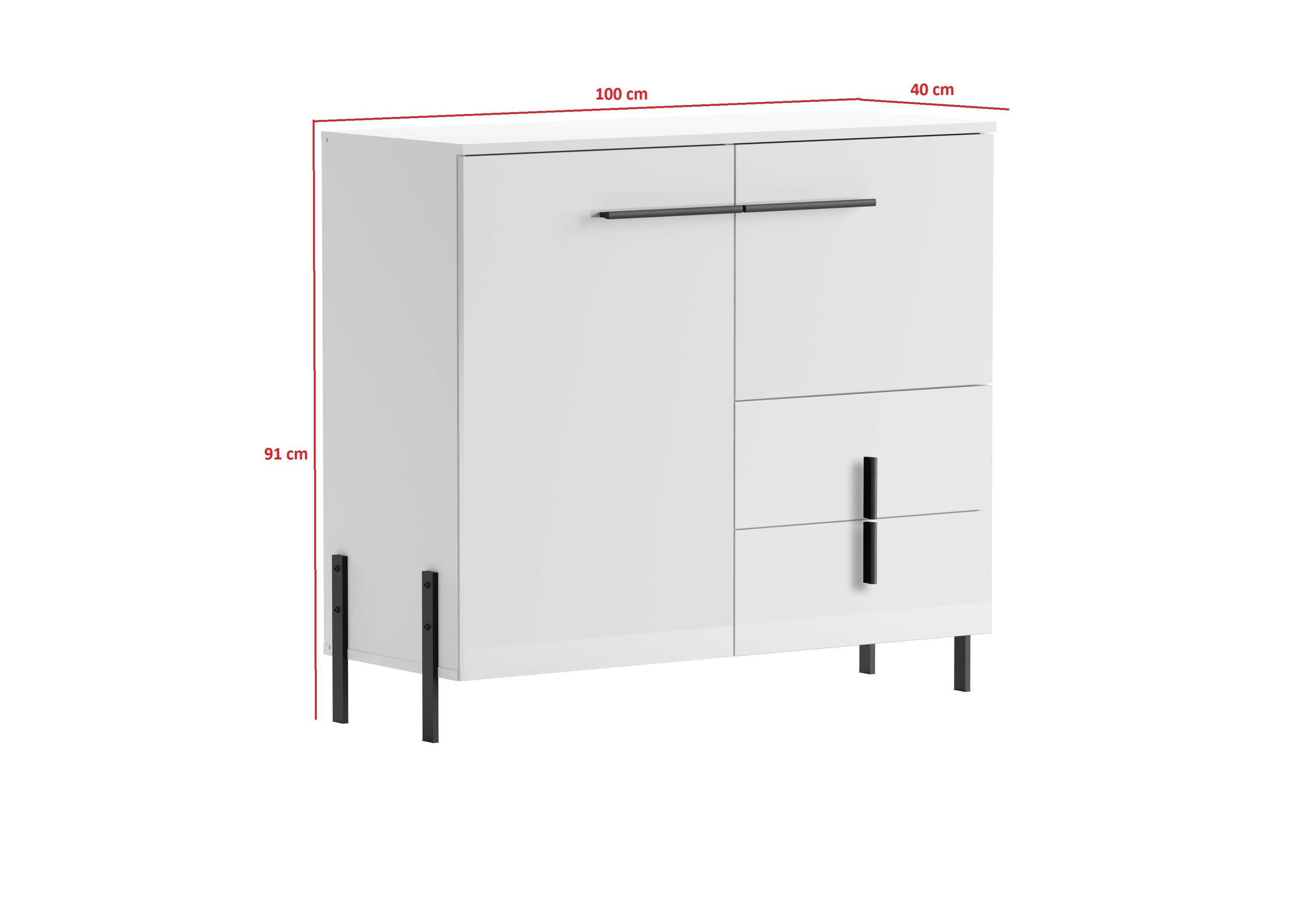 Wohnwand Bestehend Wohnmöbel, (2-St), Iwona, 1×Standschrank, 1×Kommode, Design aus Modern (Set Stylefy Wohnzimmer-Set),