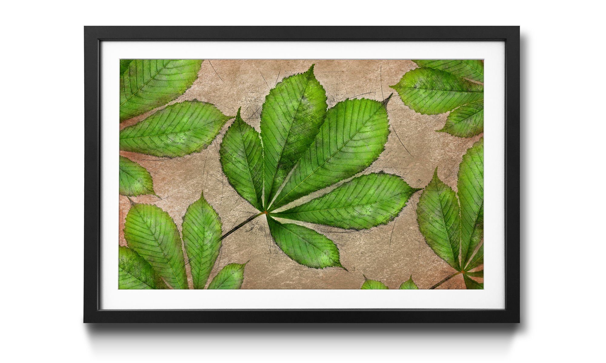 WandbilderXXL Bild mit 4 Rahmen Chestnut, erhältlich in Wandbild, Größen Blätter