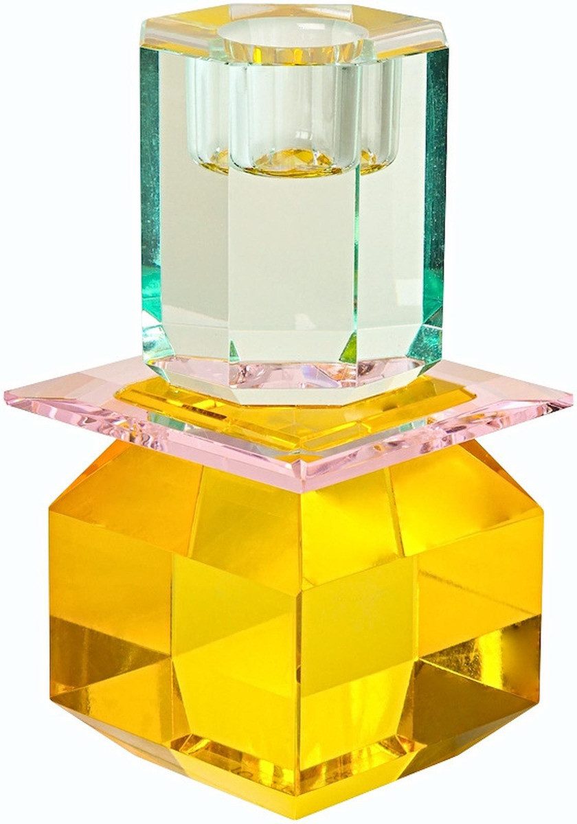 EJA International Kerzenhalter Kristall - hellgelb, rosa, hellminze (1 St), 13 x 7 x 7 cm