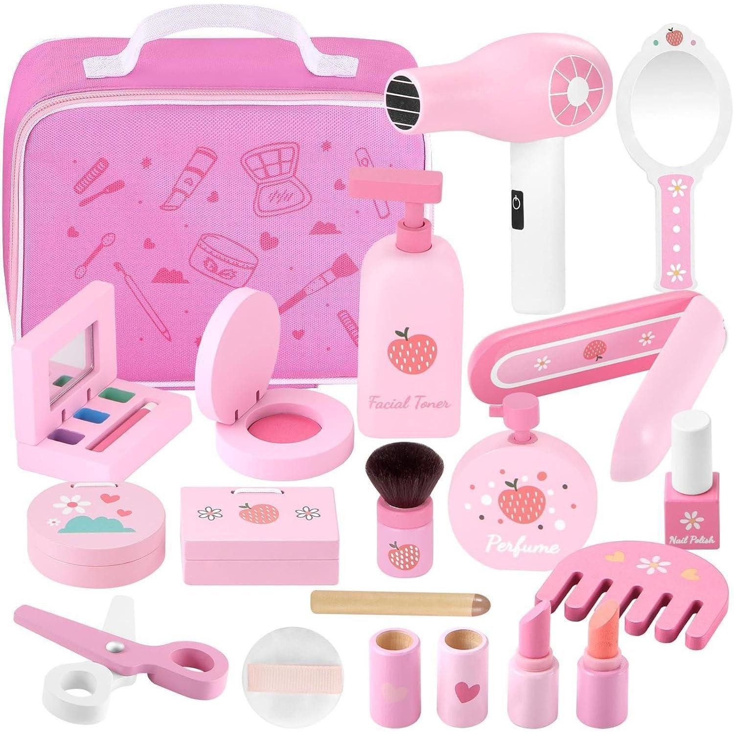 LuxusKollektion Make-up Set Holz Kinderschminke Set Mädchen Schminkkoffer 16-tlg. Beauty Friseur