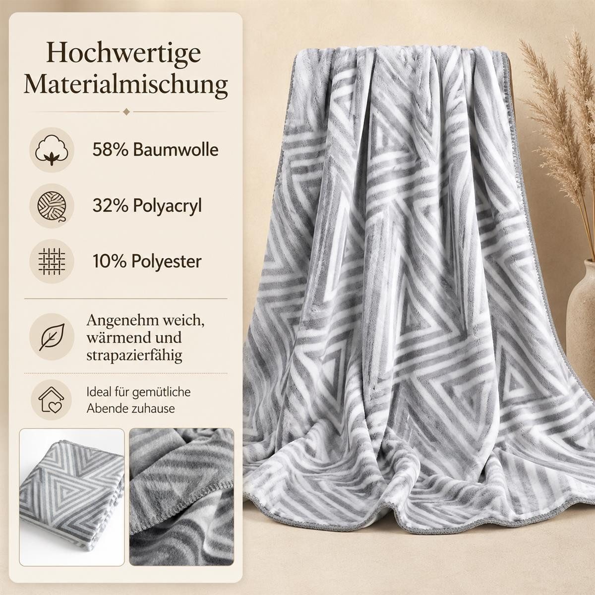 Plaid Kuscheldecke flauschig Tagesdecke 150x200 cm, SEI Design, Deko Wohnzimmer Überwurf für Couch