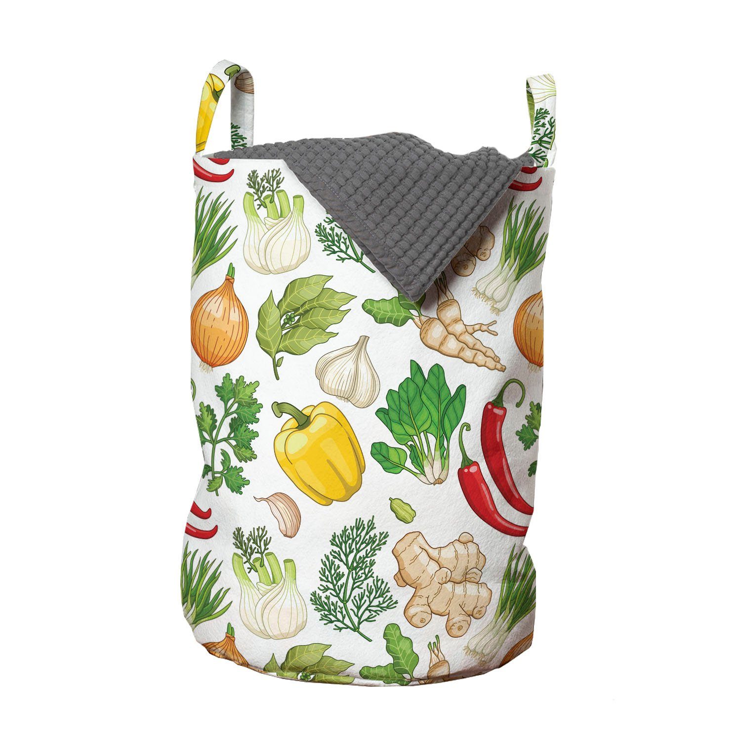 Abakuhaus Wäschesäckchen Wäschekorb mit Griffen Kordelzugverschluss für Waschsalons, Gemüse Kräuter Spinat Petersilie