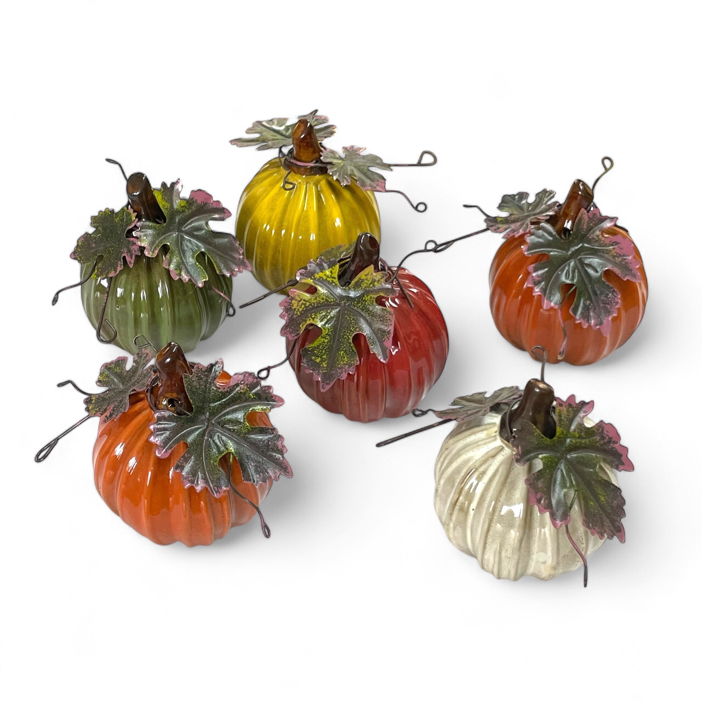 Dragimex Dekoobjekt 6x Kürbis aus Keramik, Herbstdekoration, Halloween-Deko Ø 9cm H 11,5cm