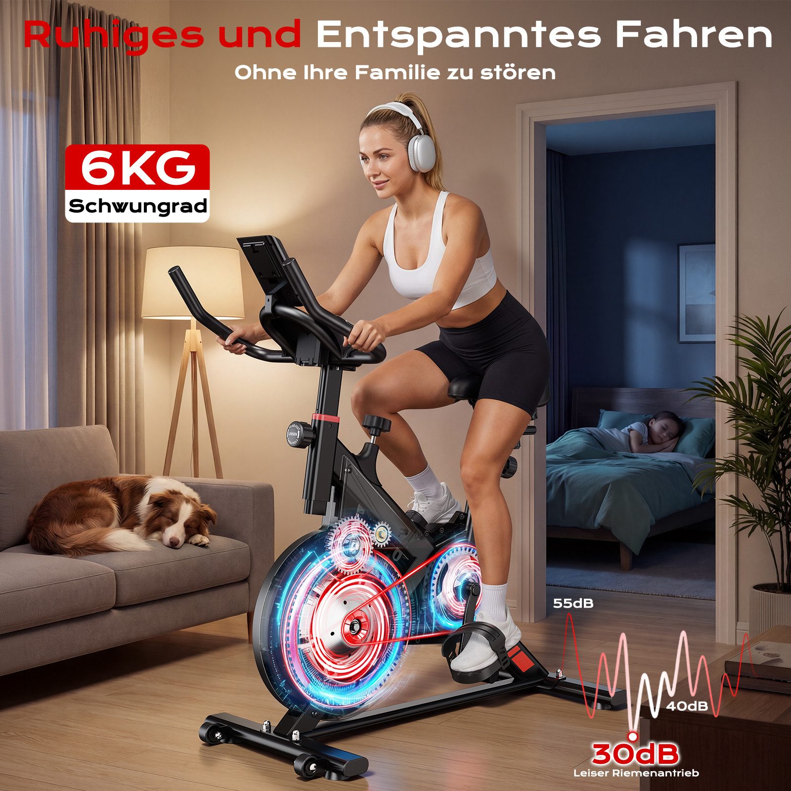 Hamlody Heimtrainer Heimtrainer Fahrrad mit 0-100% Magnetwiderstand (Leises Hometrainer Fahrrad mit LCD-Monitor, Fitnessbike mit Tablet-Halter), Indoor Bike für Cardio-Training, Bis 160KG