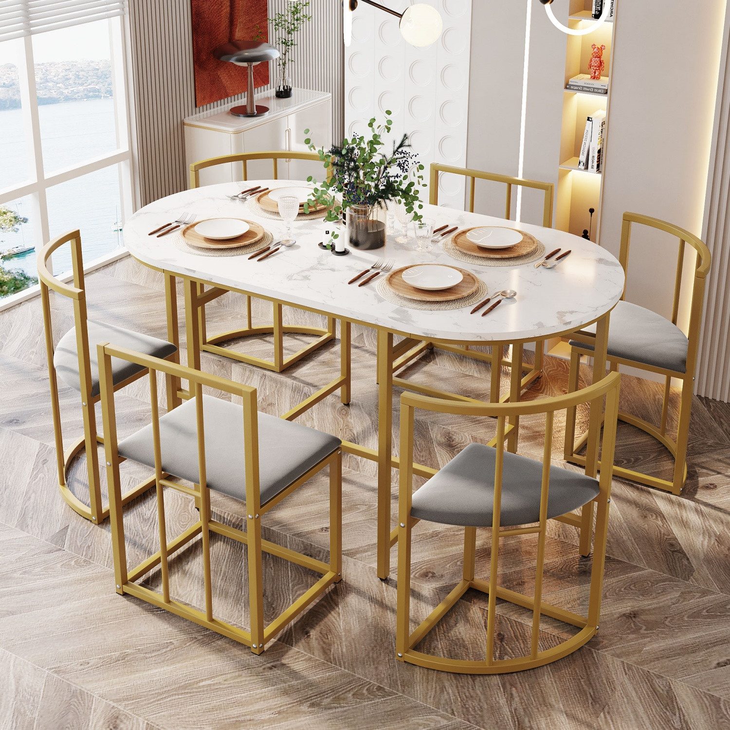 Fanttik Essgruppe Moderne Esstisch,Esszimmertisch und Stuhlset,Esszimmer-Se günstig online kaufen
