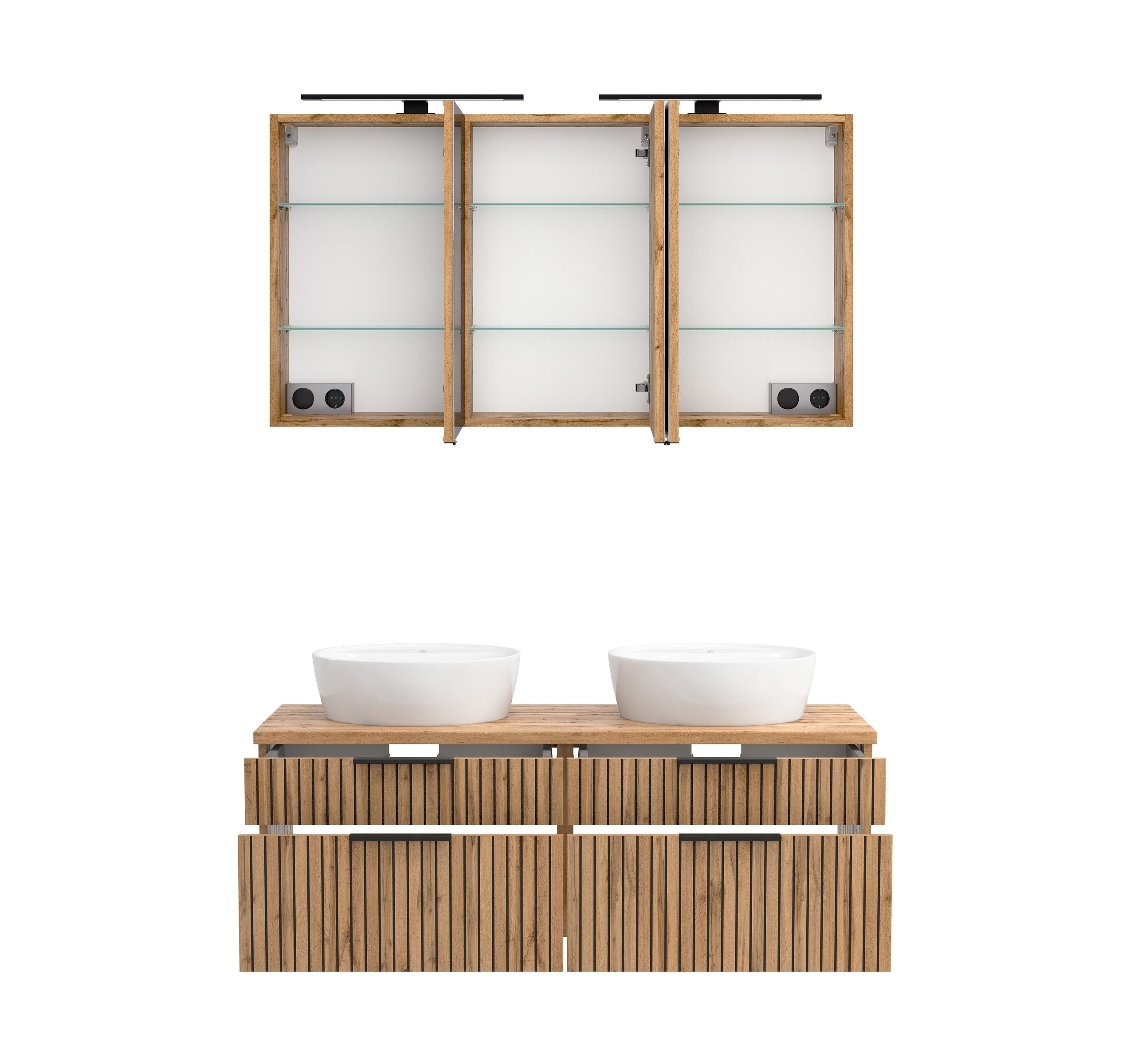 HELD MÖBEL Waschtisch-Set in Wotaneiche, schwarz - 120x200x47cm (BxHxT)