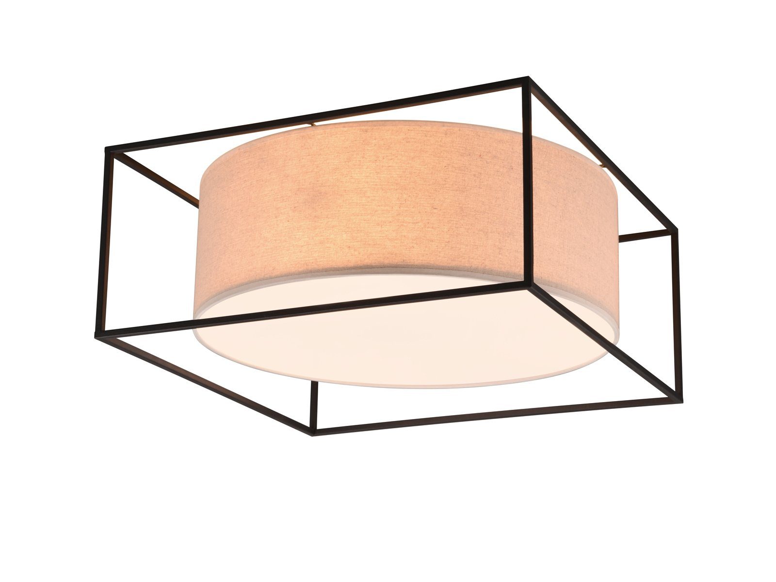 TRIO Leuchten LED Deckenleuchte, Dimmfunktion, LED wechselbar, warmweiß, dimmbar über Schalter groß Landhaus Stil Lampenschirm Stoff Beige 50cm