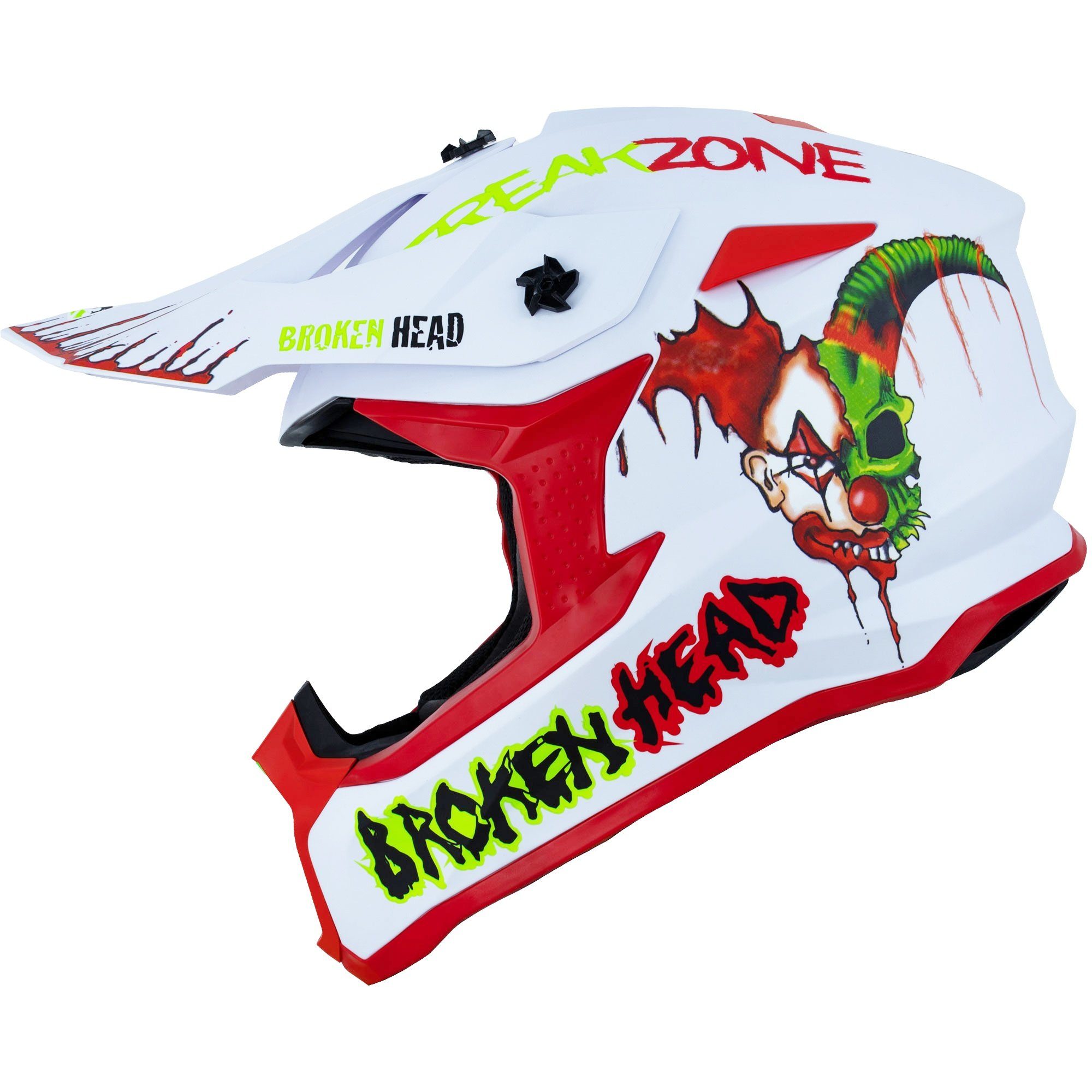 Broken Head Motocrosshelm Broken Head Crosshelm FreakZone Weiss-Rot, Auffälliges Design