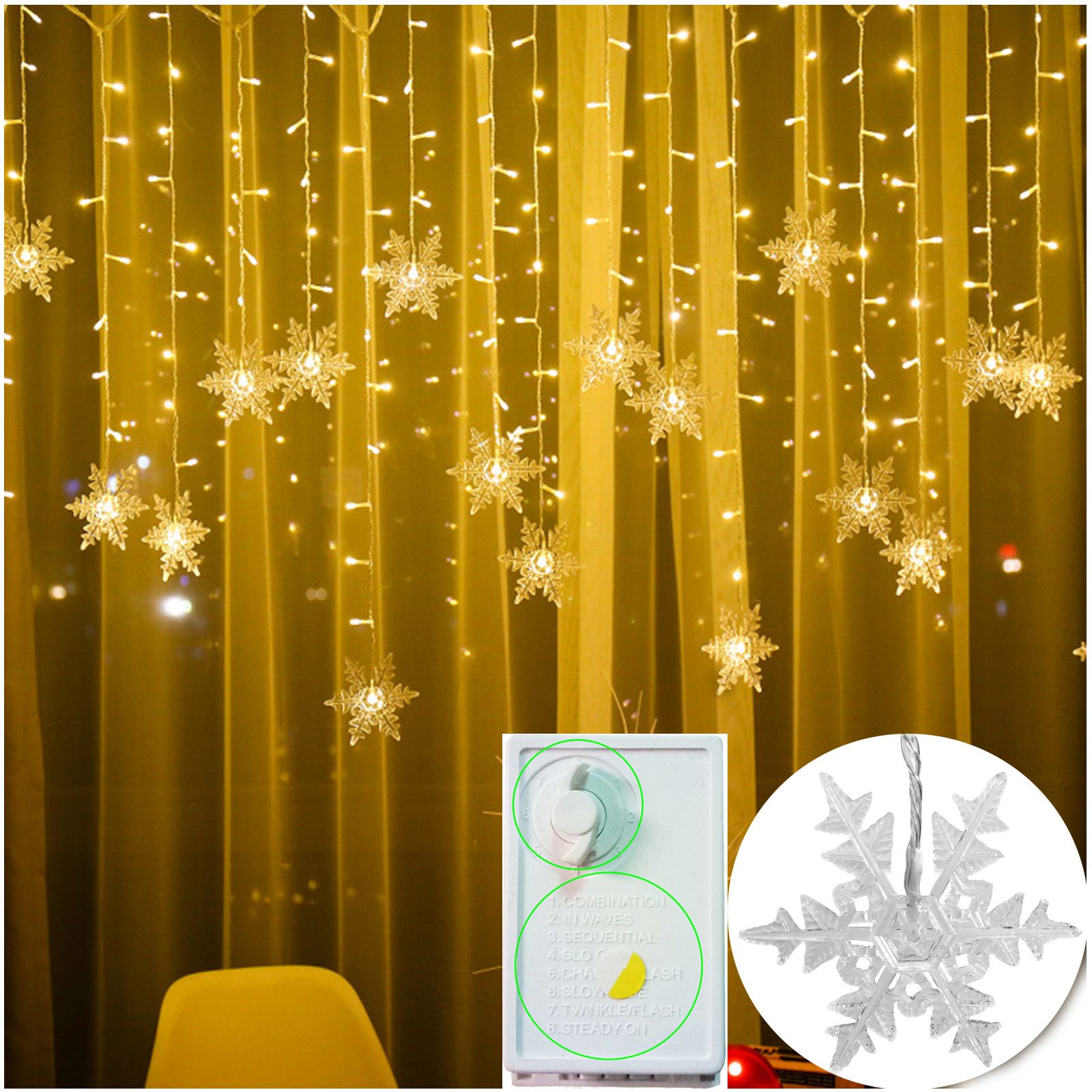 MUPOO LED-Lichtervorhang LED lichterkette lichtervorhang Innen außen, Nau Weihnachtsbeleuchtung, 8 Modi LED lichterketten vorhang