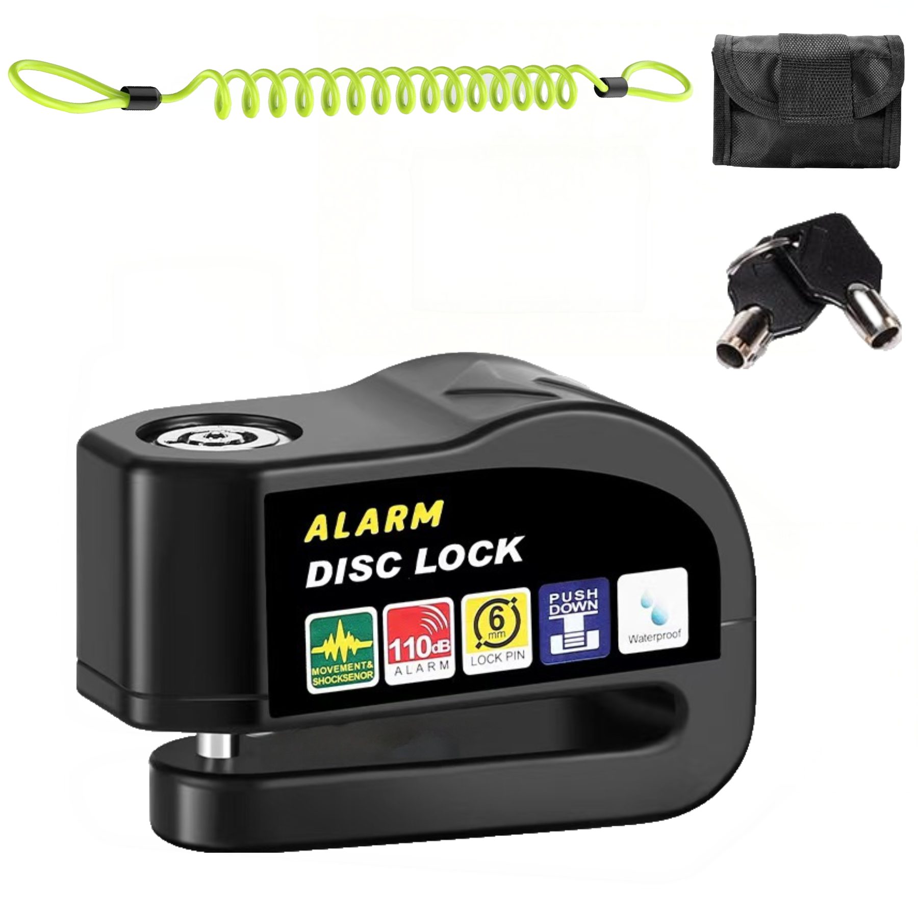 Toomoke Rahmenschloss Bremsscheibenschloss mit 110dB,Diebstahlsicherung,Fahrradschlösser (für Motorrad, Fahrrad, Scooter,Aluminiumgehäuse, Wetterfest & Staubdicht, Fahrrad Alarmanlage, Motorrad Schloss Alarm, 1,2 m Erinnerungskabel)