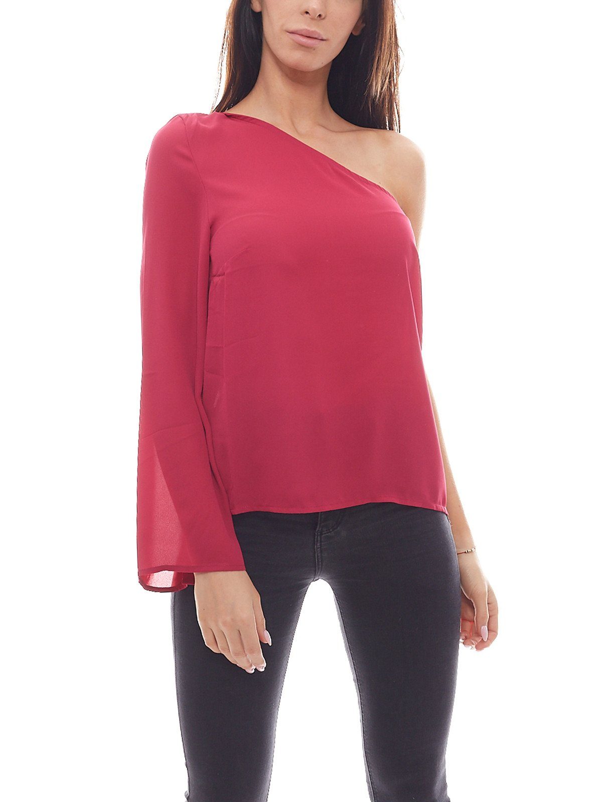 NA-KD Rundhalsshirt NA-KD Fashion x Qontrast One-Shoulder Shirt modisches  Damen Shirt mit Bindeknoten Freizeit-Shirt Pink