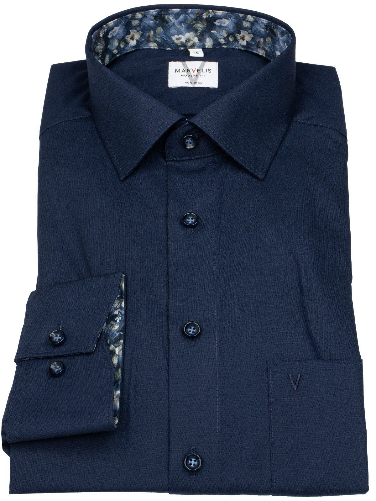 MARVELIS Businesshemd Modern Fit extra langer Arm leicht tailliert bügelfrei