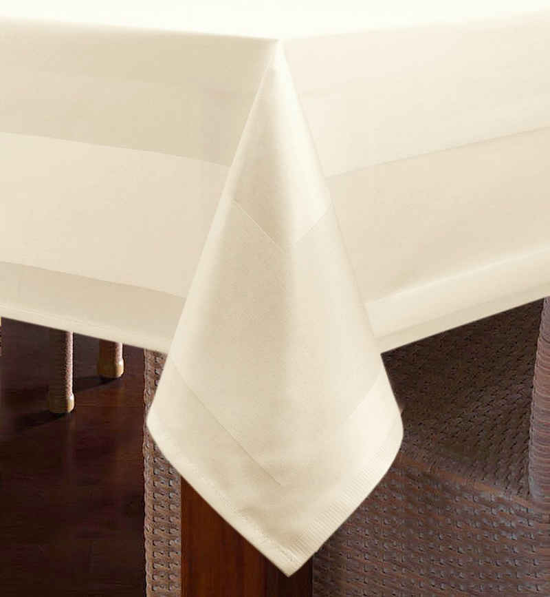 texpot Tischdecke mit Atlaskante 100% Baumwolle Farbe Sekt Servietten Tischläufer (1-tlg)