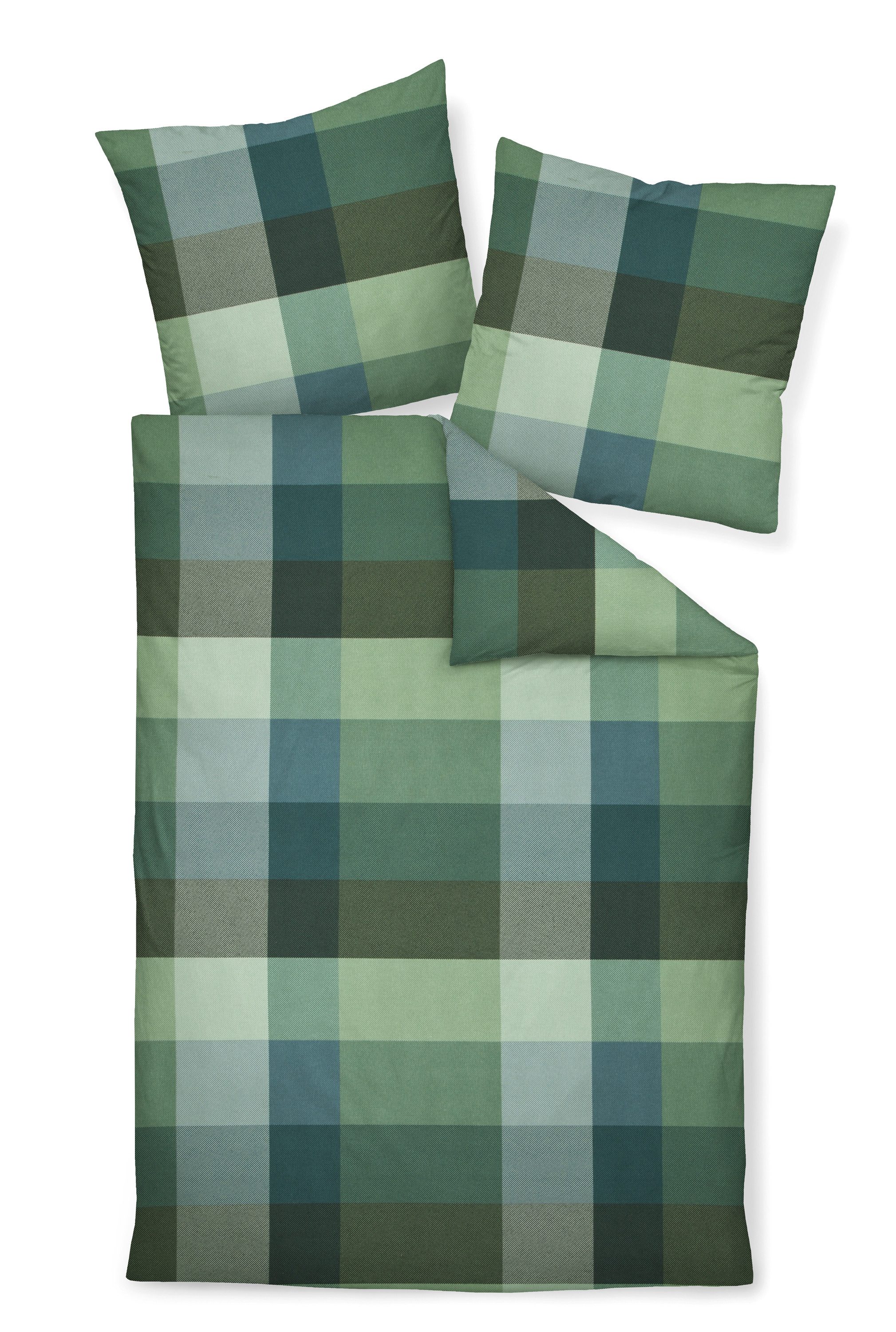 Janine Bettwäsche Edel Baumwolle, Flanell, 2 teilig, kariert in grün,blau günstig online kaufen