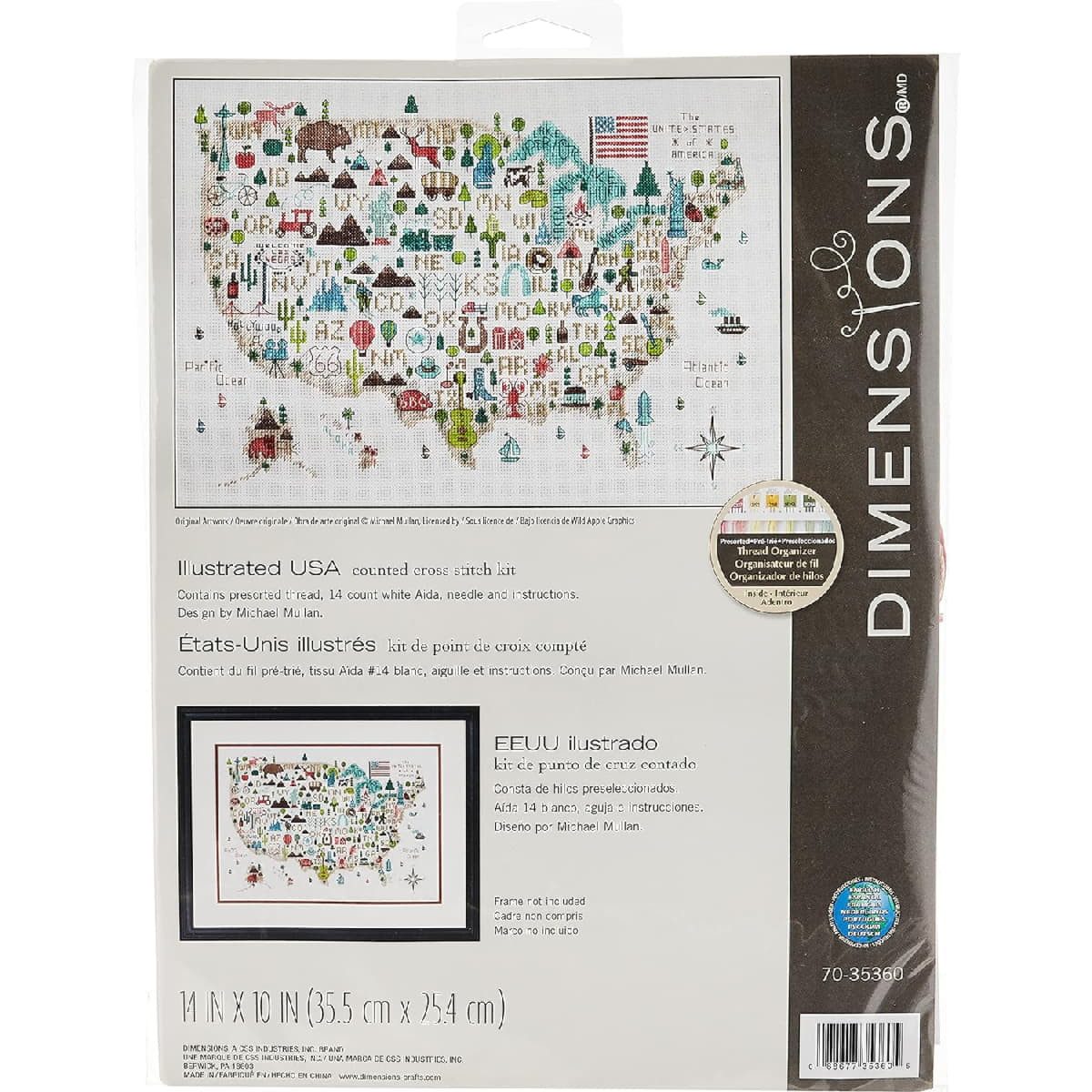 Dimensions Kreativset Dimensions Kreuzstich Stickpackung "USA-Karte", Zählmuster, 35,5x25,4, (embroidery kit by Marussia)