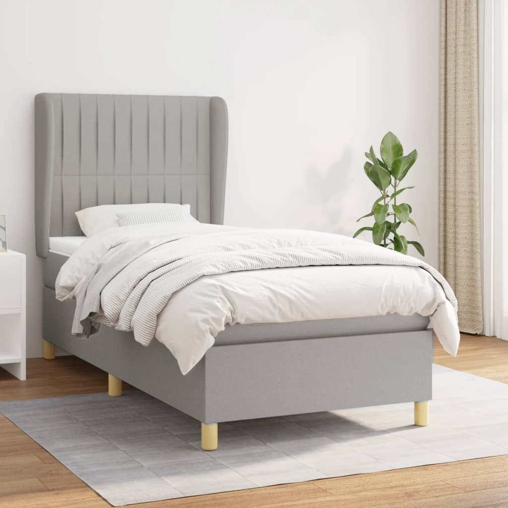 Bett Boxspringbett Hellgrau 203x93x118/128 cm mit Matratze und Auflage