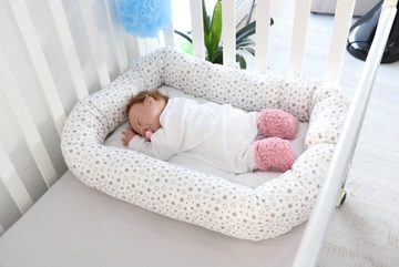 Bettrolle Babybett Nestchen Schlange, Wickeltischumrandung "Stars weiß", Babymajawelt, Lagerungshilfe im Schlaf, Sitzen, Liegen oder Entspannen. Made in EU