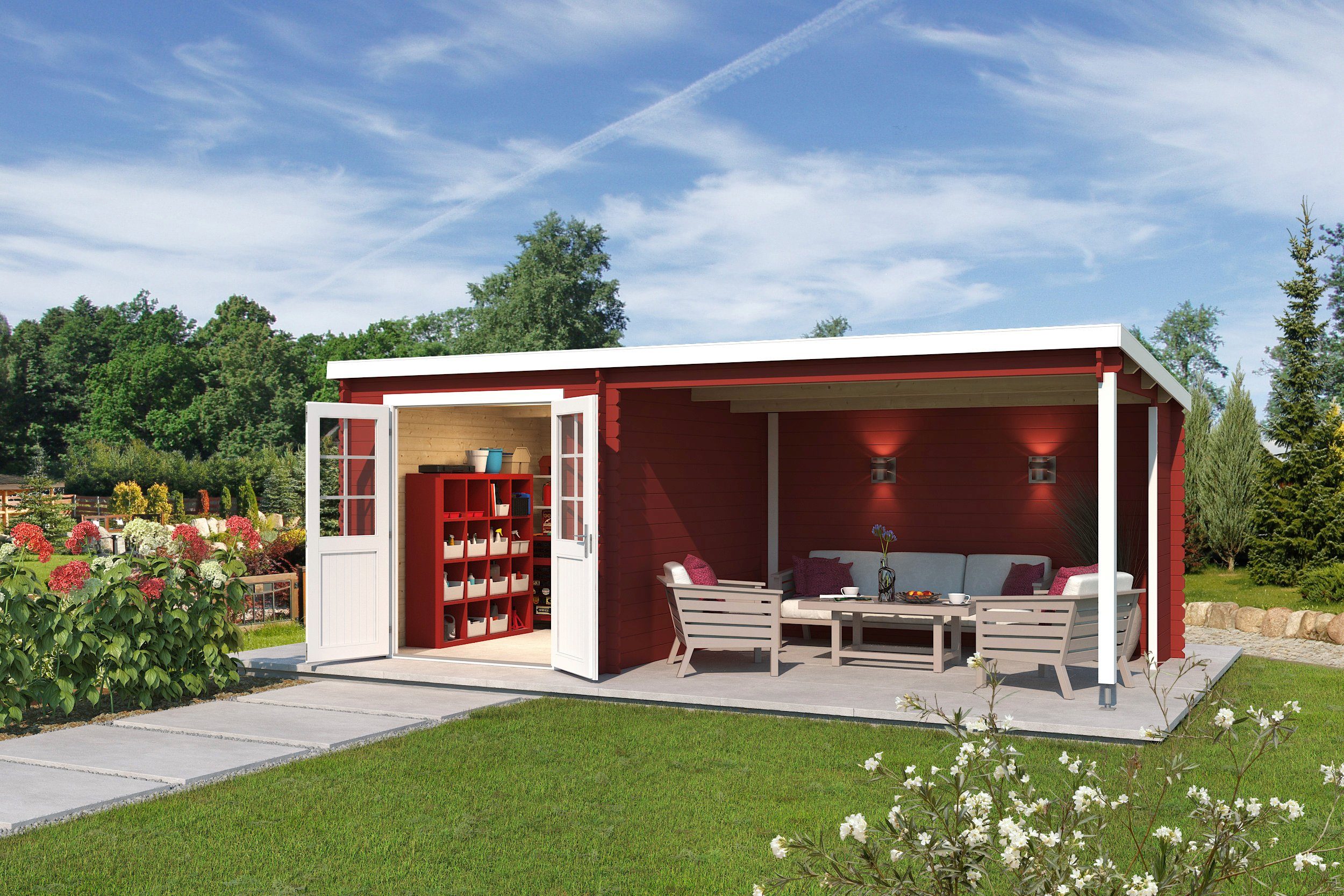 LASITA MAJA Gartenhaus Saint Paul, BxT: 610x304 cm, (Set), Blockbohlenhaus 28mm, mit Anbau