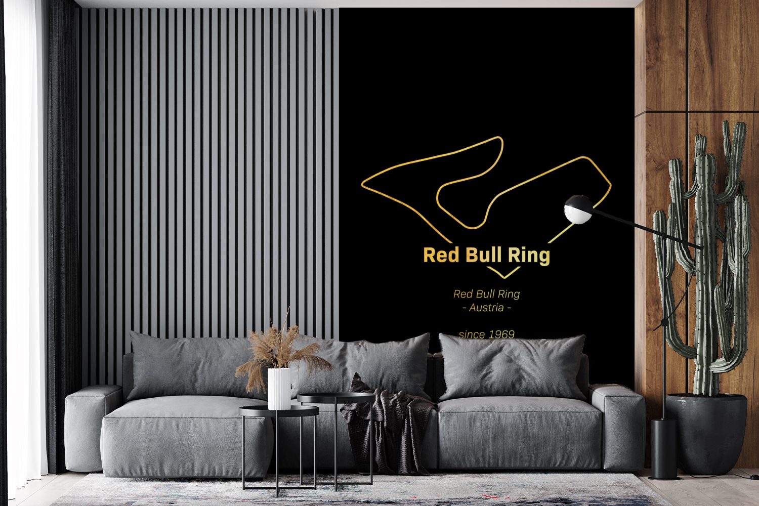 - Wohnzimmer, Formel-1-Rennstrecke, Tapete Vinyl Matt, Ring für Bull St), bedruckt, Fototapete Montagefertig (3 MuchoWow Red Wandtapete