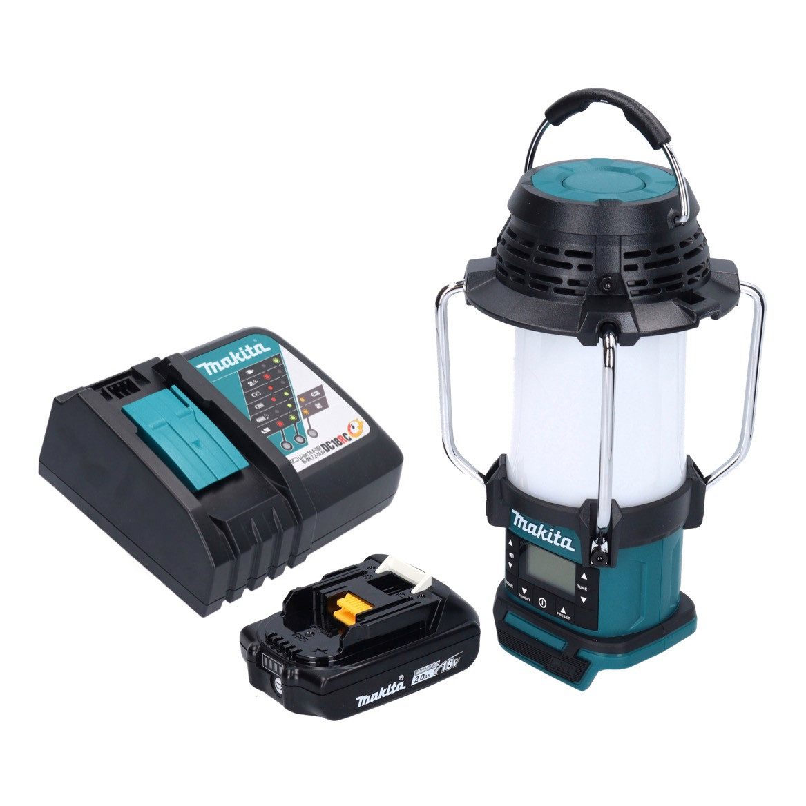Makita Baustrahler DMR 055 RA1 Akku Radio 18 V FM mit Laterne 360° Taschenlampe + 1x Akk