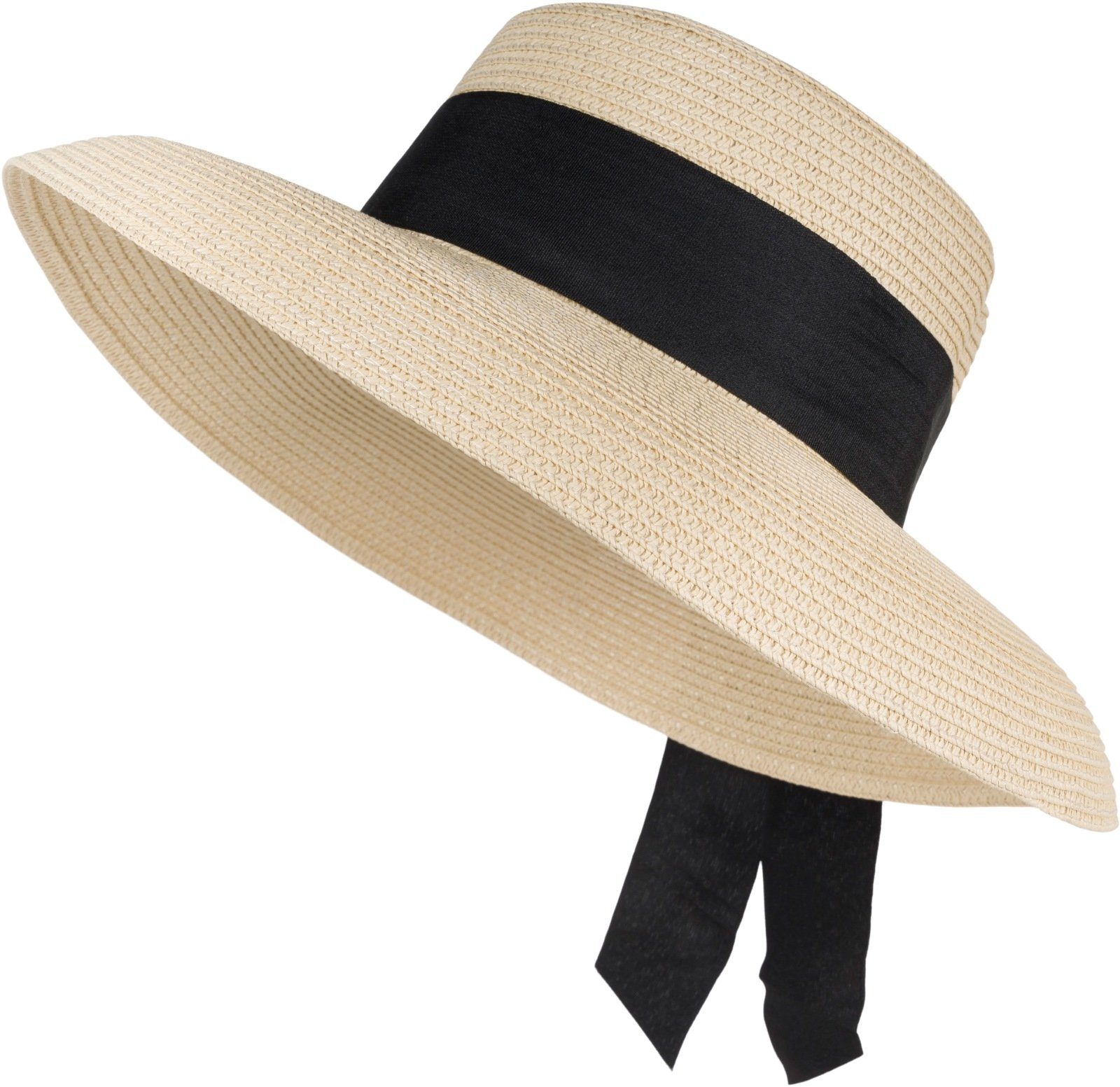 styleBREAKER Sonnenhut Papier Strohhut mit Schwarzem Zierband (1-St)