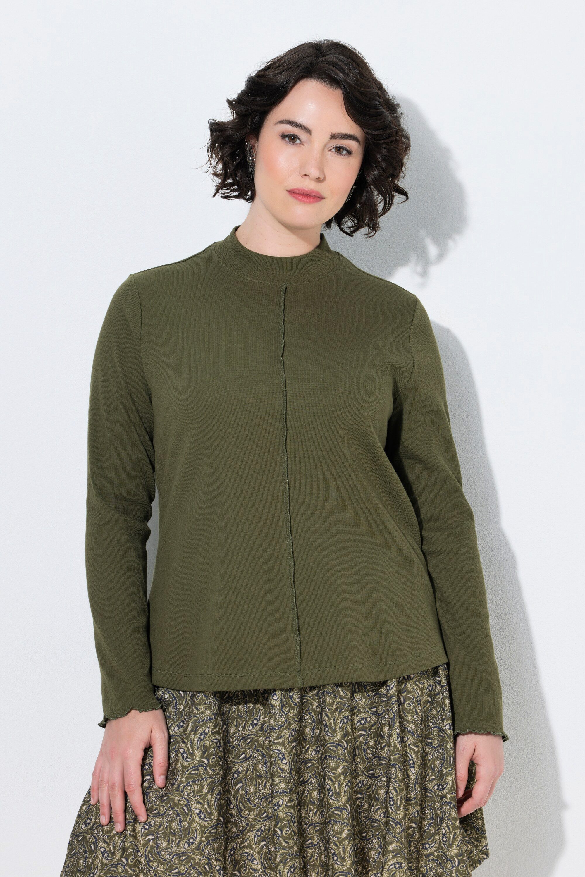 Ulla Popken Longsleeve Shirt Rippjersey Stehkragen Langarm