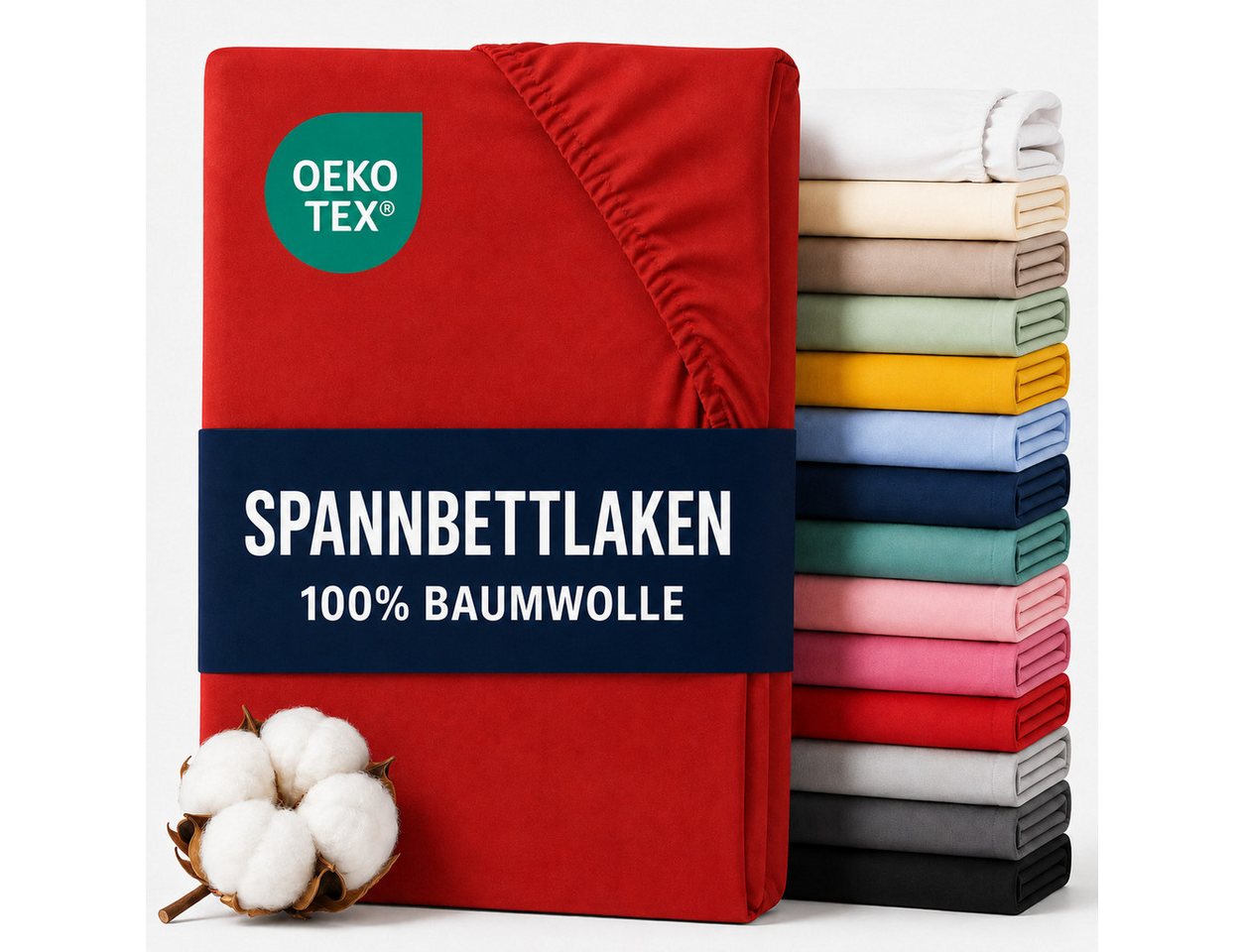Komfortec Spannbettlaken Premium Jersey Bettlaken 90x200, 140x200, 160x200, 180x200, 200x200 cm, 100% Baumwolle (135g/m), Gummizug: Rundum, (1 Stück), OEKO-TEX® Standard 100, für Matratzen bis 25 cm Höhe, Hotelqualität