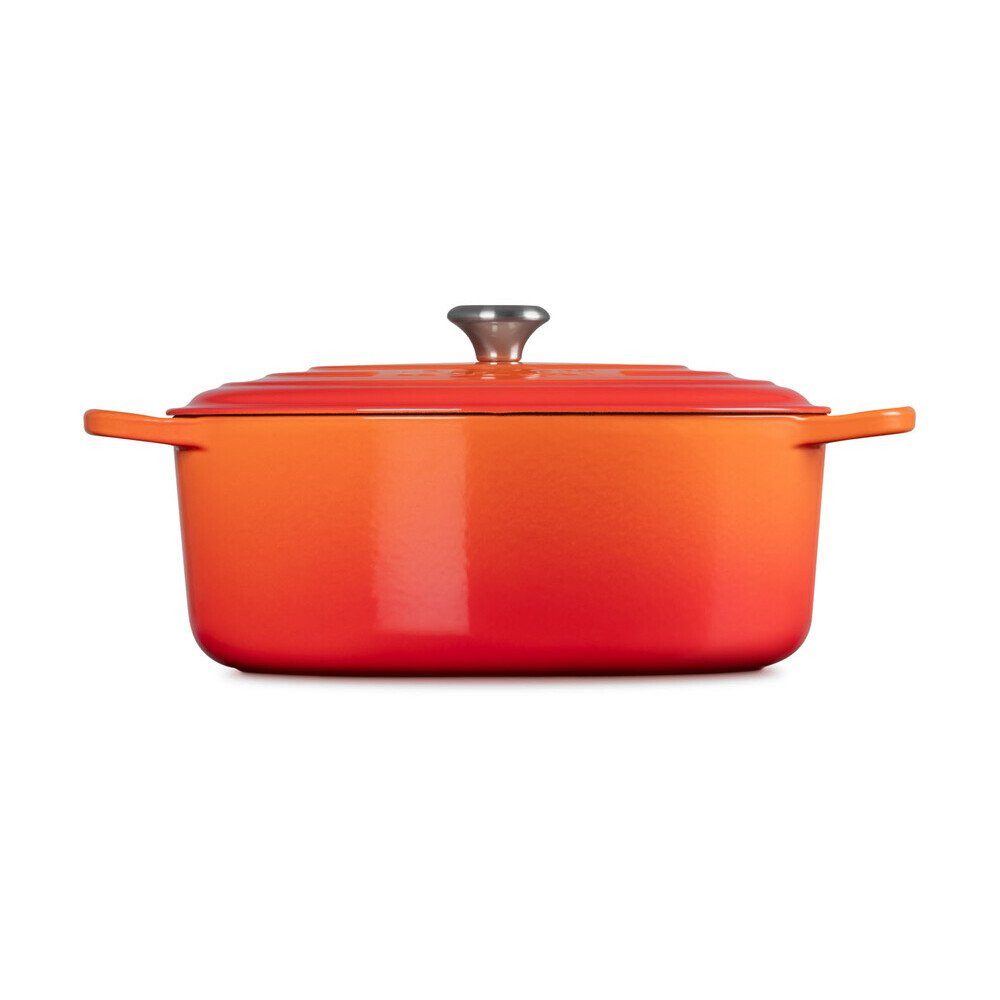 LE CREUSET Bräter Bräter mit Deckel 35 cm Signature Ofenrot, Emailliertes Gusseisen, ovaler Schmortopf, Cocotte, Bratentopf, ca. 8-10 Pers., Ø35cm, rot
