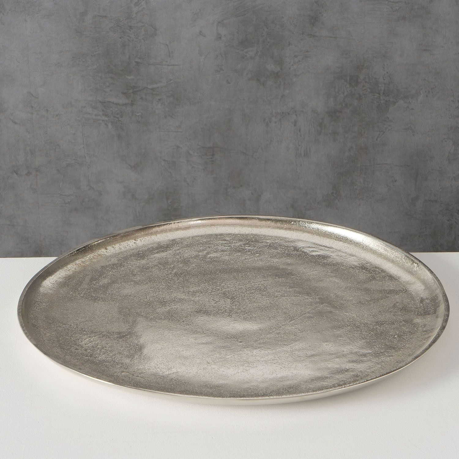 BOLTZE GRUPPE GmbH Dekotablett PHÖNIX, Ø 43 cm, Silbergrau, Aluminium (1 St), vernickelt