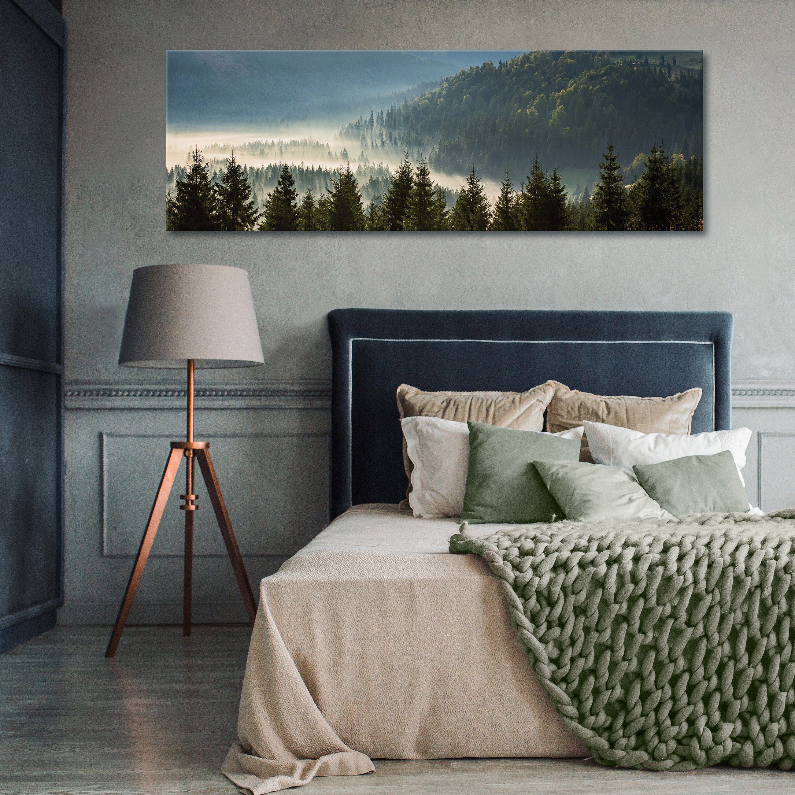 1 Bilder Aufhängefertig 145x45 Leinwandbild Landschaft Wallarena Natur Leinwandbilder Leinwand St), Groß Modern Leinwandbild Natur Bild cm, Wandbild (Einteilig, XXL Berge