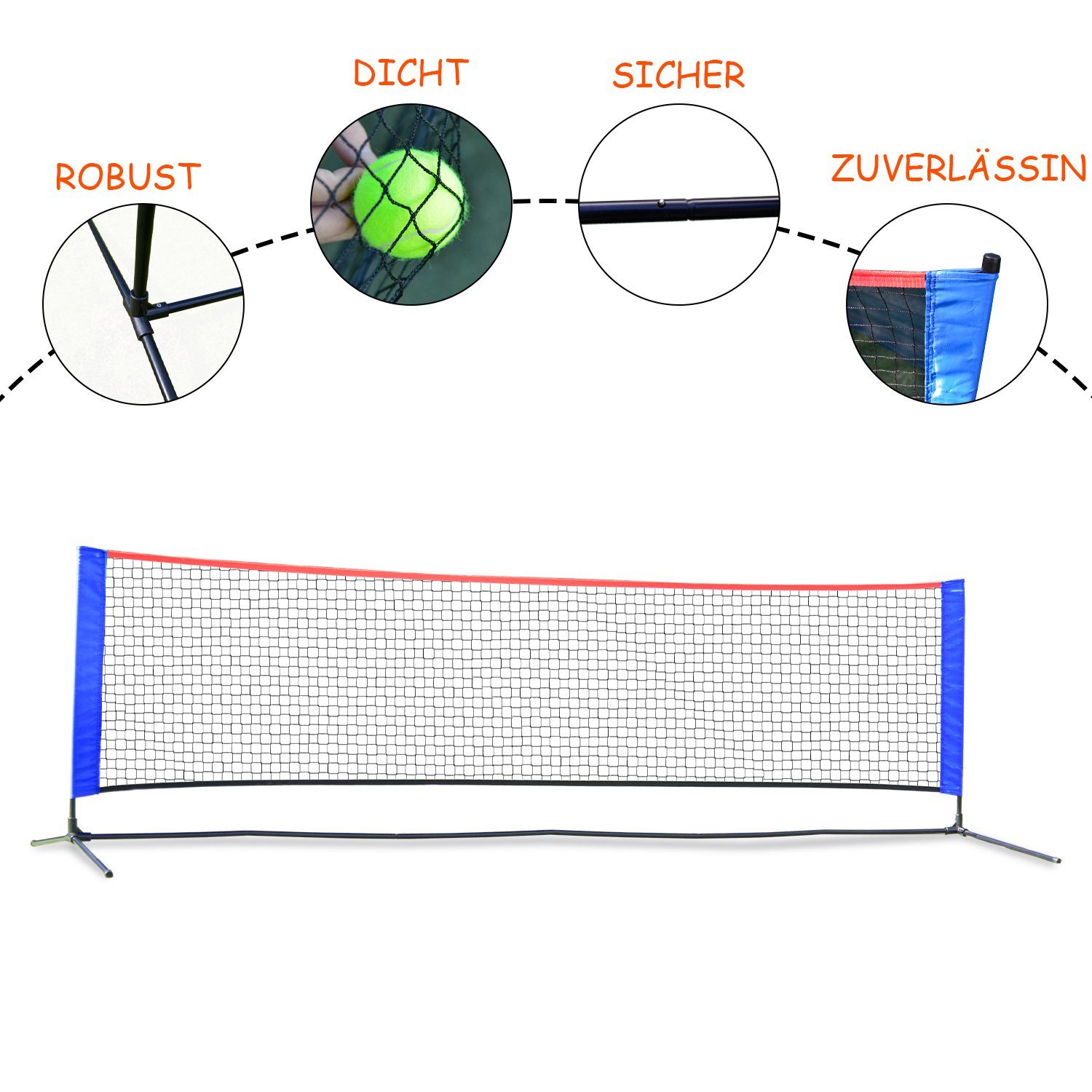 Kapler Tennisnetz Tennisnetz für Kinder, kleines Tennisnetz für 1V1 300 x  90 cm (Spar-Set, Netze, Netzpfosten, Bodenanker, Tragetasche, Anleitung),  Es kann als Tennisball oder Badmintonball für Kinder verwendet werden