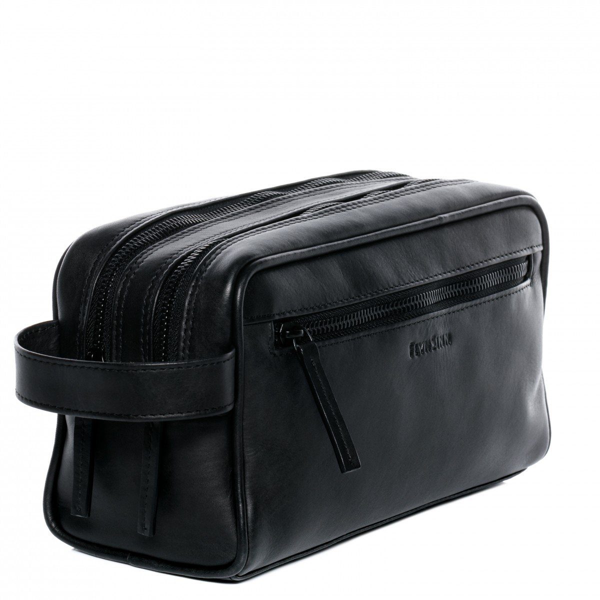 FEYNSINN Kosmetiktasche echt Leder Kulturtasche groß schwarz FRIIS, Waschbeutel Echtleder für Herren, Kosmetiktasche, Waschtasche schwarz