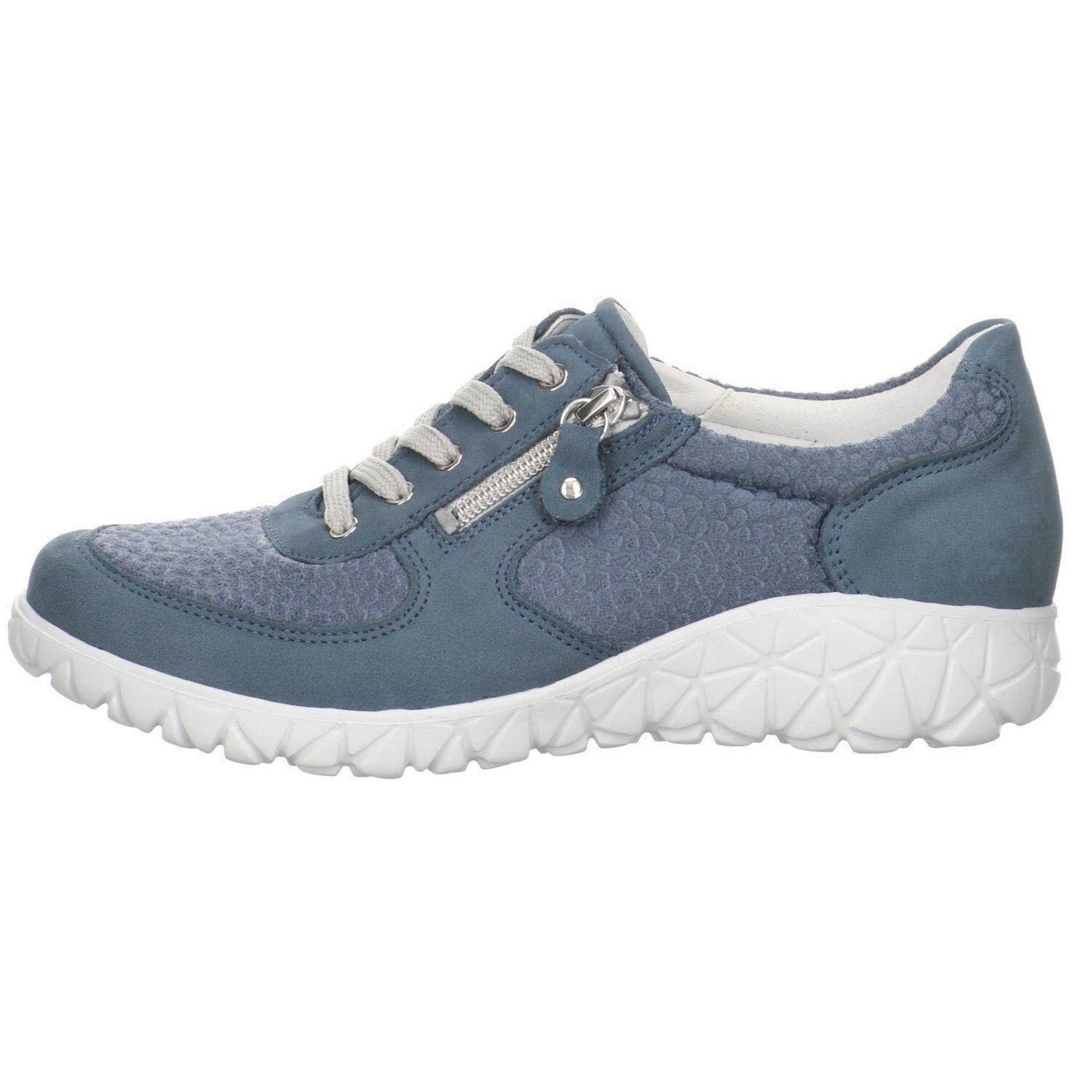 Waldläufer Damen Schnürhalbschuhe blau-mittel Schnürschuh Soft Schnürschuh Leder-/Textilkombination Havy