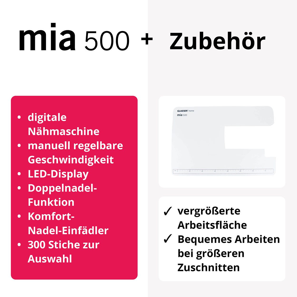 GLAESER home Nähmaschine GLAESERhome Pro-Bundle, ol50 + mia500 + Anschiebetisch