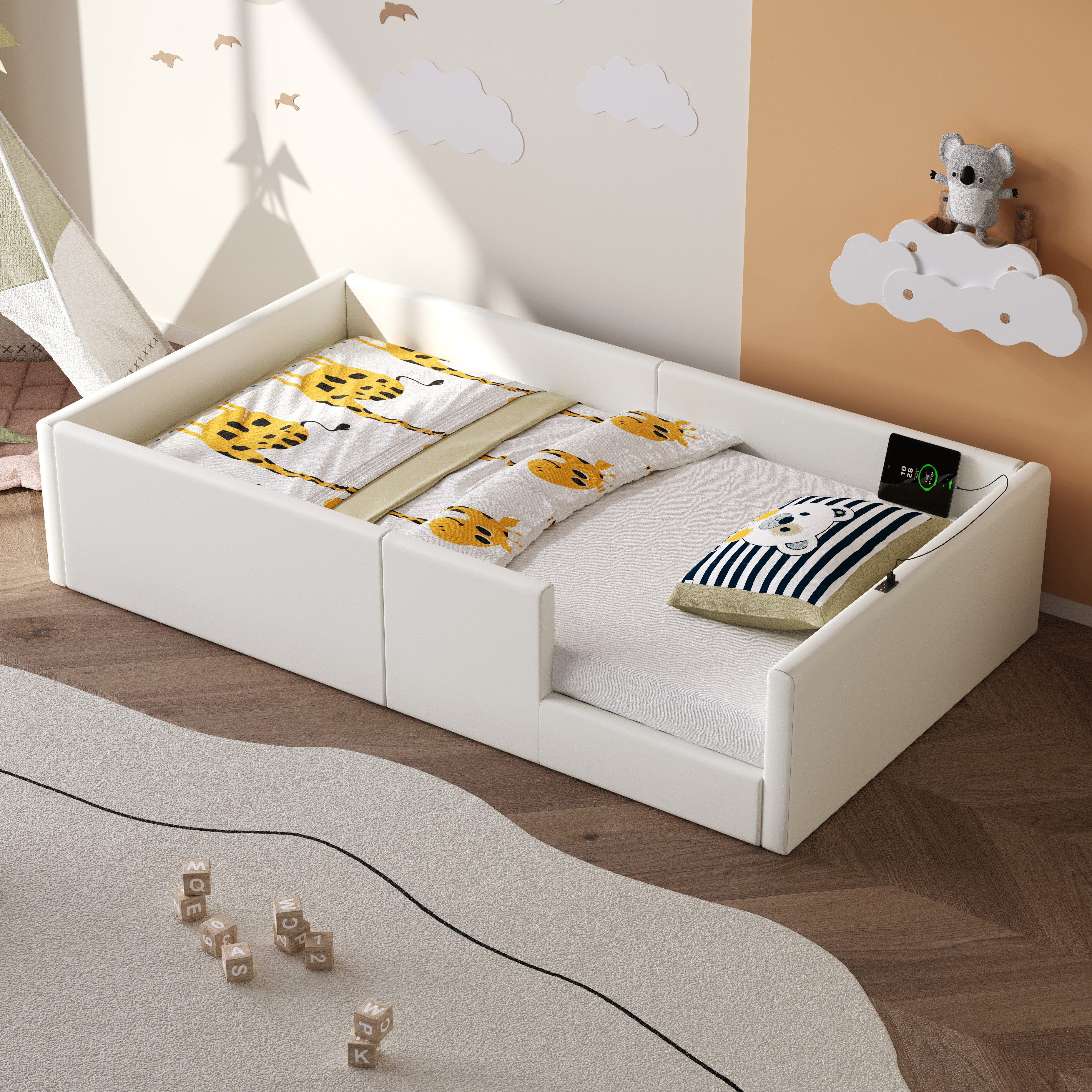 Merax Polsterbett gepolstertes Plattformbett Jugendbett mit USB & Typ-C (1- günstig online kaufen