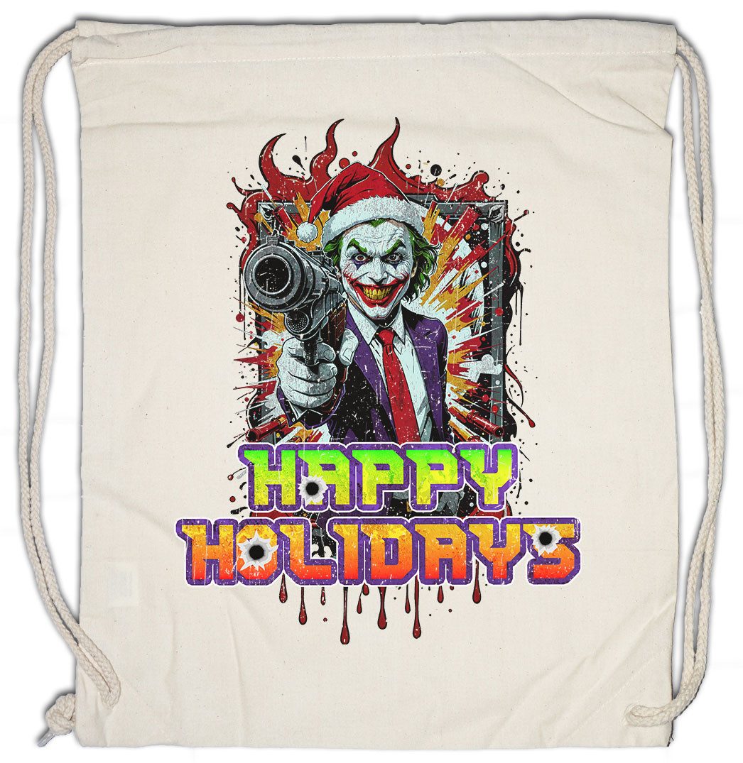 Turnbeutel Happy Holidays Joker Gun Turnbeutel Merry Santa X-Mas Claus Christmas