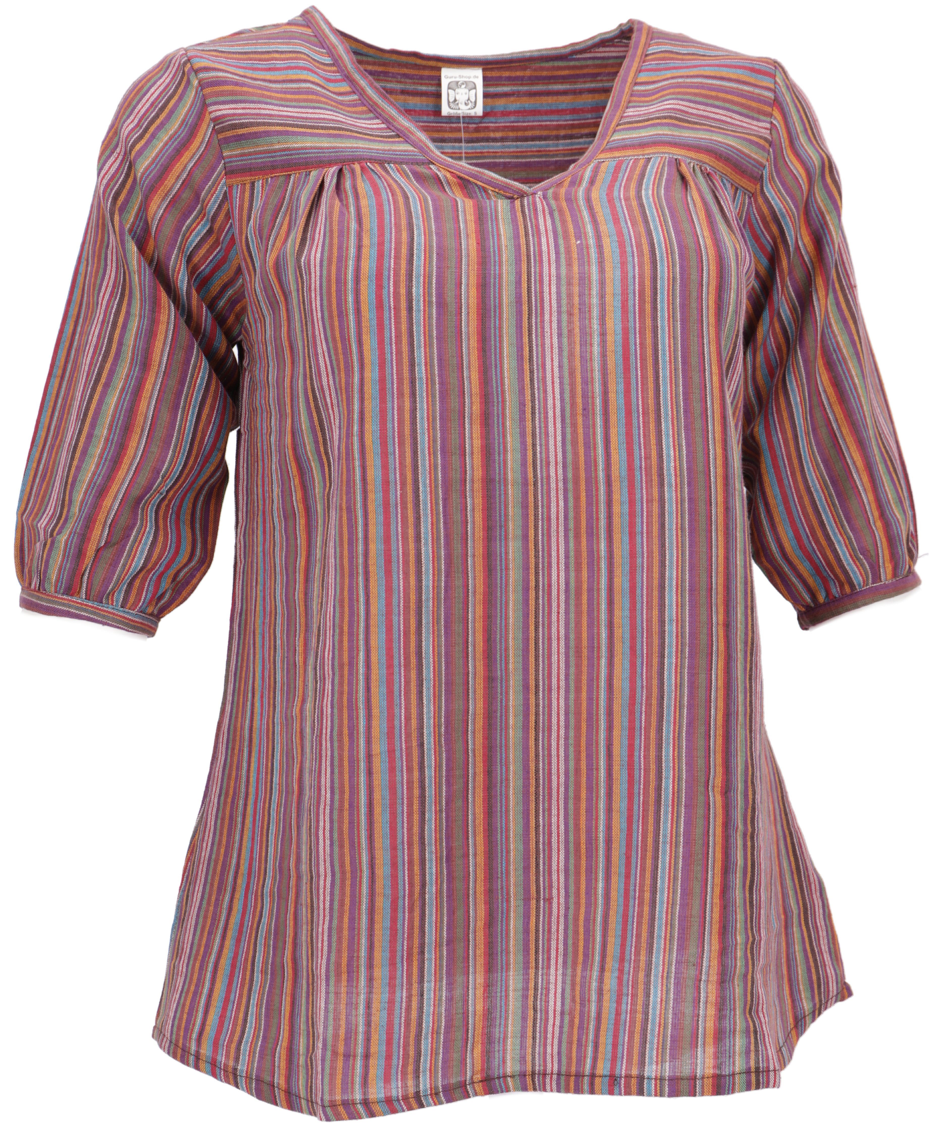Guru-Shop Longbluse Leichte Baumwollbluse, gestreifte Boho.. alternative Be günstig online kaufen
