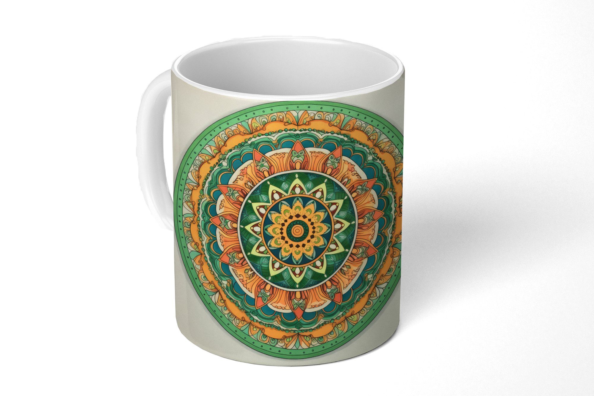 MuchoWow Tasse Hippie - Mandala - Grün - Boho - Blumen, Keramik, Kaffeetassen, Teetasse, Becher, Teetasse, Geschenk