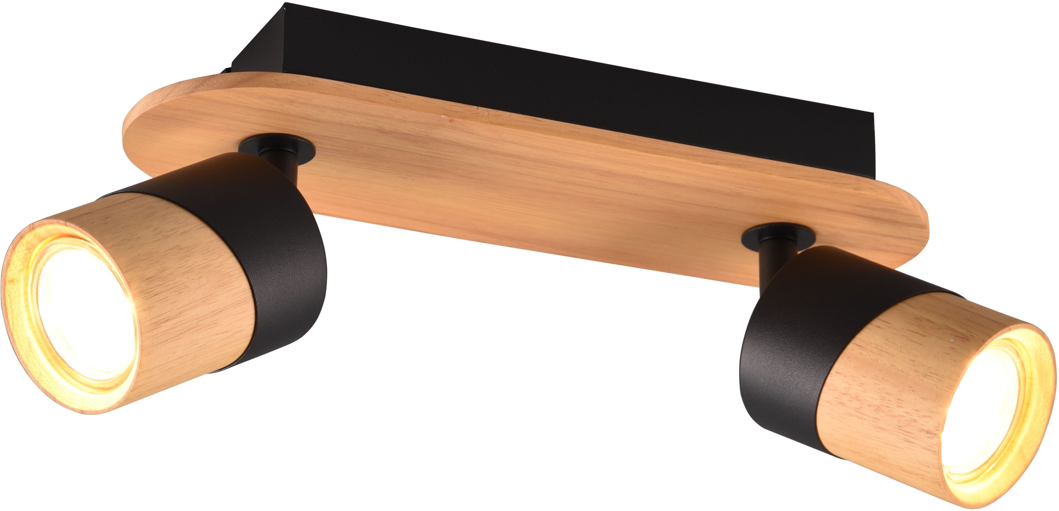 TRIO Leuchten Deckenstrahler ARUNI, Spot 2-flammig Wandspot Deckenspot exkl 2x GU10 max 10W, Leuchtmittel wechselbar, warmweiß - kaltweiß, Deckenstrahler mit Materialmix Holz / Metall für Küche Flur Wohnzimmer