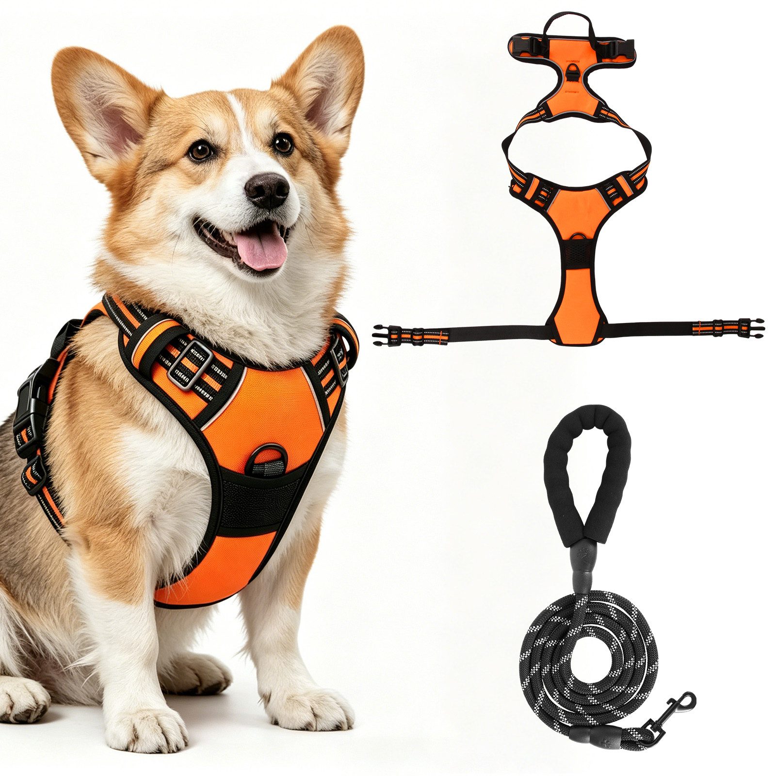 BlingBin Hunde-Geschirr Antizug Hundegeschirr mit Leine, Anti Zieh Geschirr für Hunde, Nylon und Polyester, Atmungsaktives und Reflektierendes Brustgeschirr für Mittelgroße Hunde