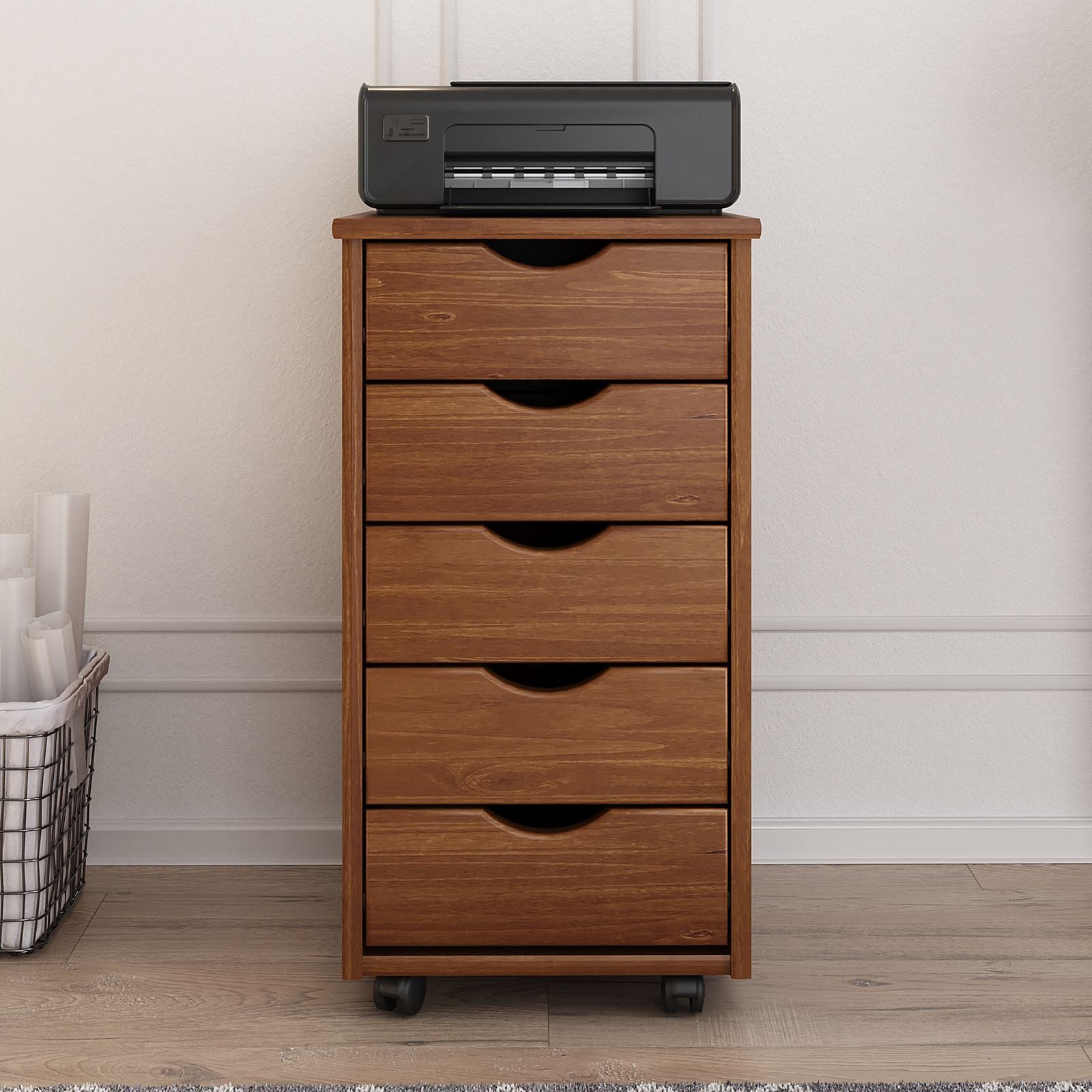 IDIMEX Rollcontainer LAGOS, Bürocontainer aus Massivholz mit 5 Schubladen K günstig online kaufen