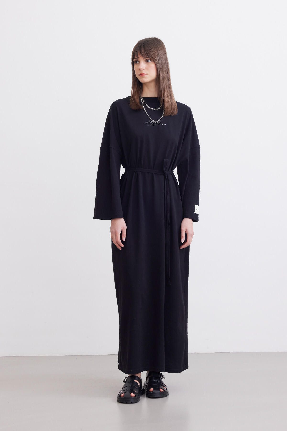 MANUKA Midikleid Oversized Langes Komfortkleid Schwarz
