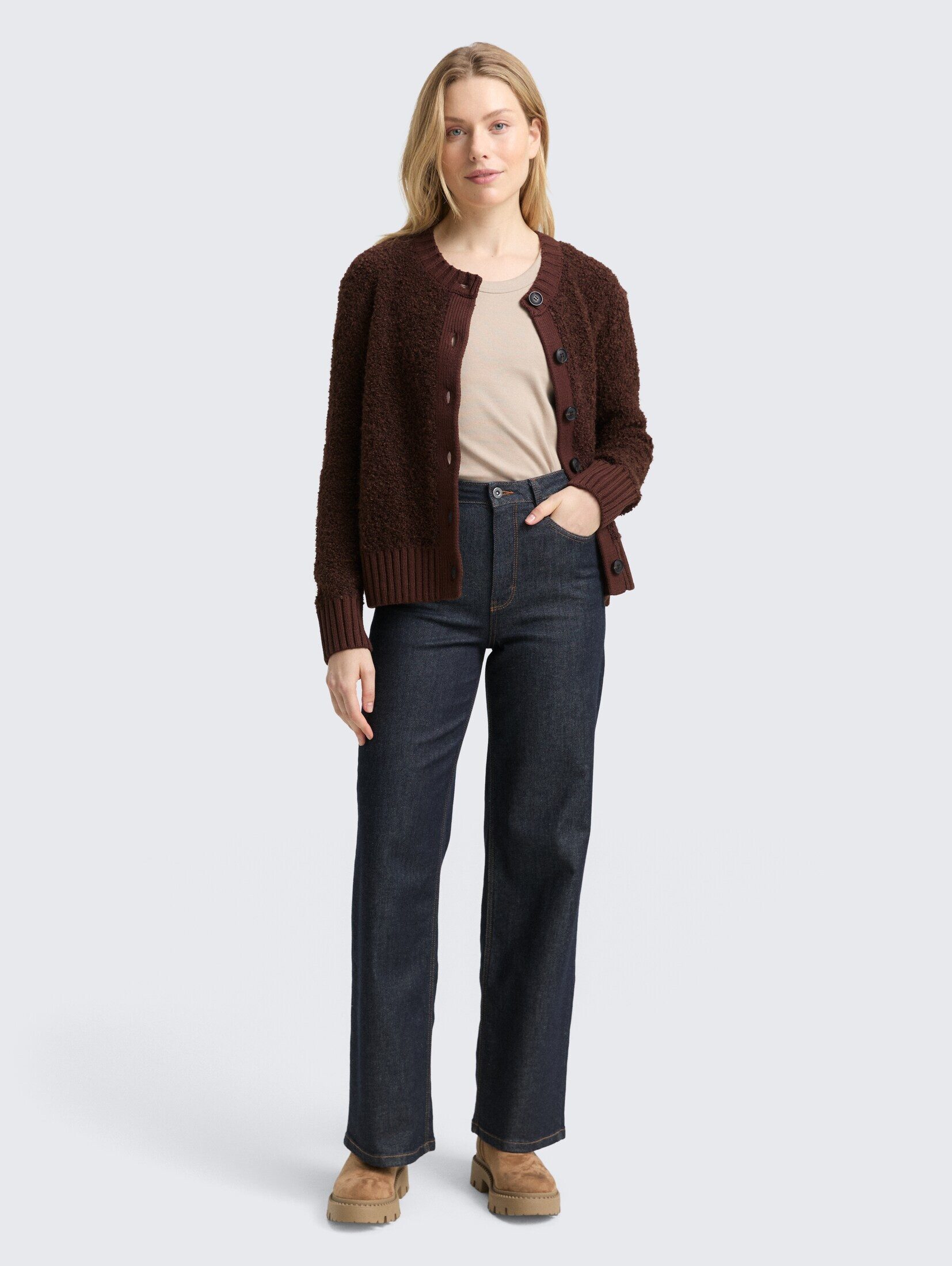 TOM TAILOR Cardigan Pullover & Strickjacken Bouclé Cardigan mit Wollanteil