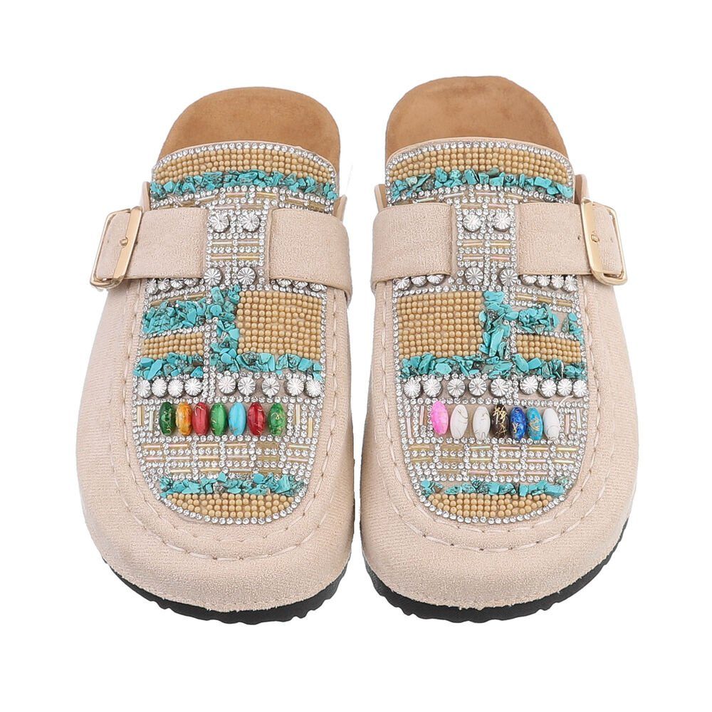Ital-Design Damen Mules Freizeit Pantolette (85878279) Flach Pantoletten in Beige – Bild 4 von 4