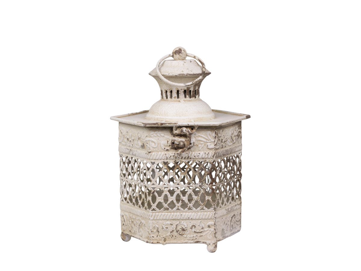 Chic Antique Kerzenlaterne Vintage Laterne aus Metall Antik Creme Metalldekor 2 Größen, Antik Creme Oberfläche im Shabby Chic Look