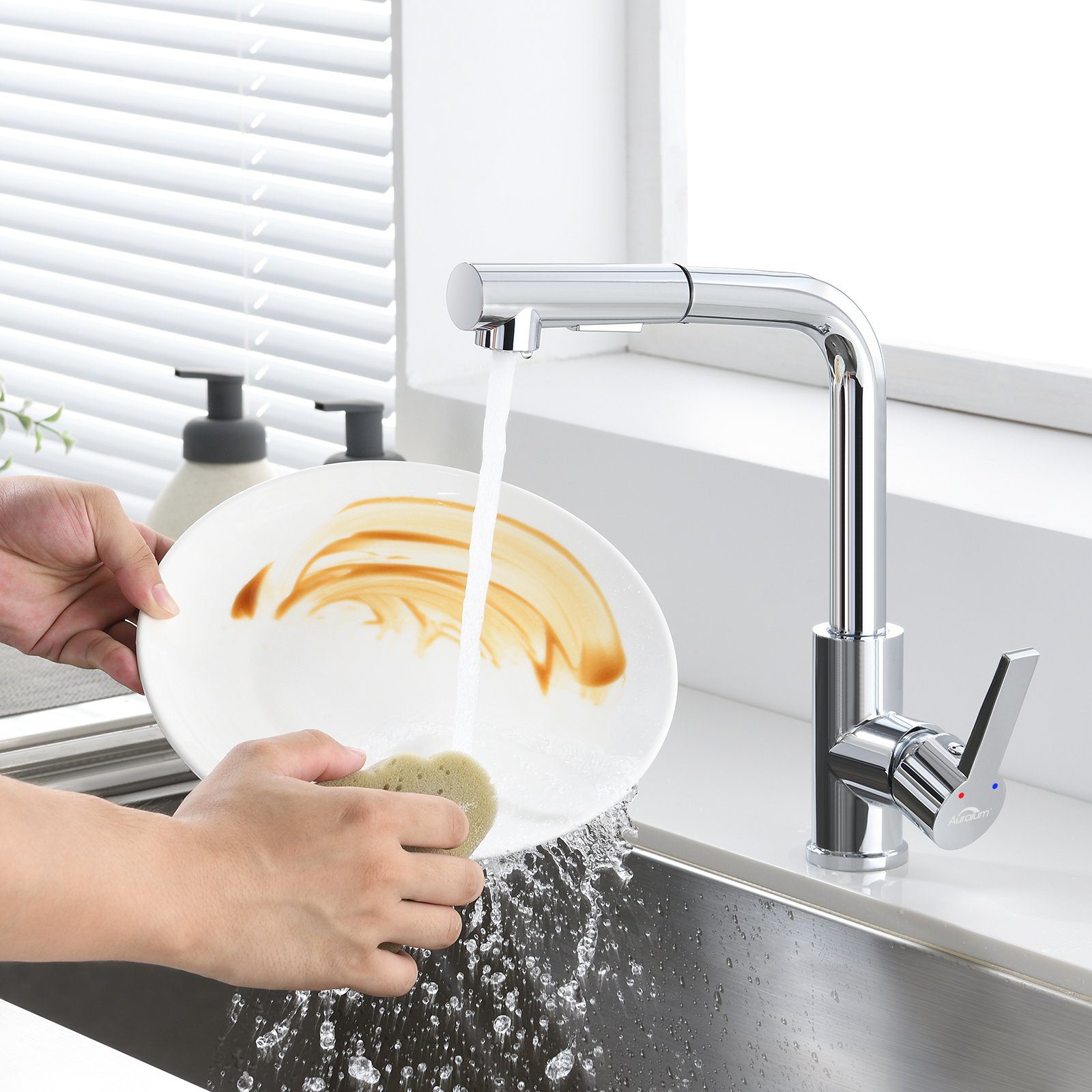 Auralum Küchenarmatur Wasserhahn Spültischarmatur mit 360° Mischbatterie Drehbarer Ausziehbar Brause