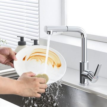 Auralum Küchenarmatur Wasserhahn Spültischarmatur Mischbatterie mit Ausziehbar Brause 360° Drehbarer